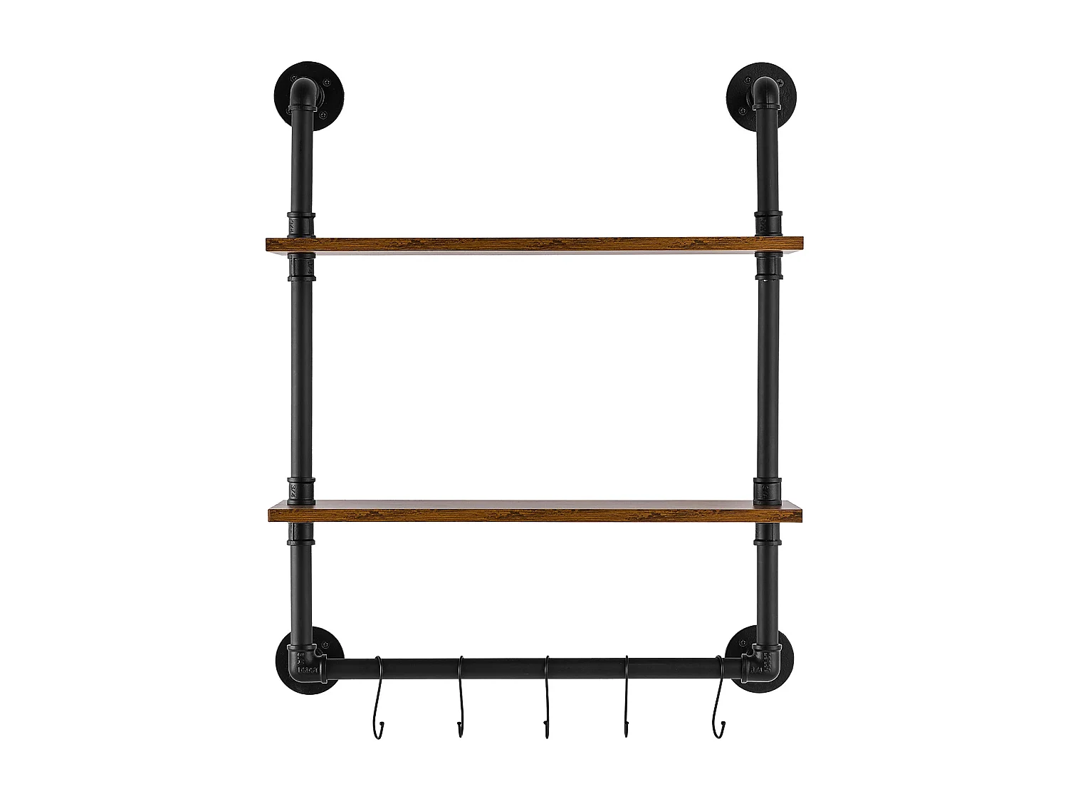 Étagère Mural, Étagère à 2Niveaux 61x 20 CM, Montage Mural, Bois Rustique, Rangement, Noir, Espaces de Vie