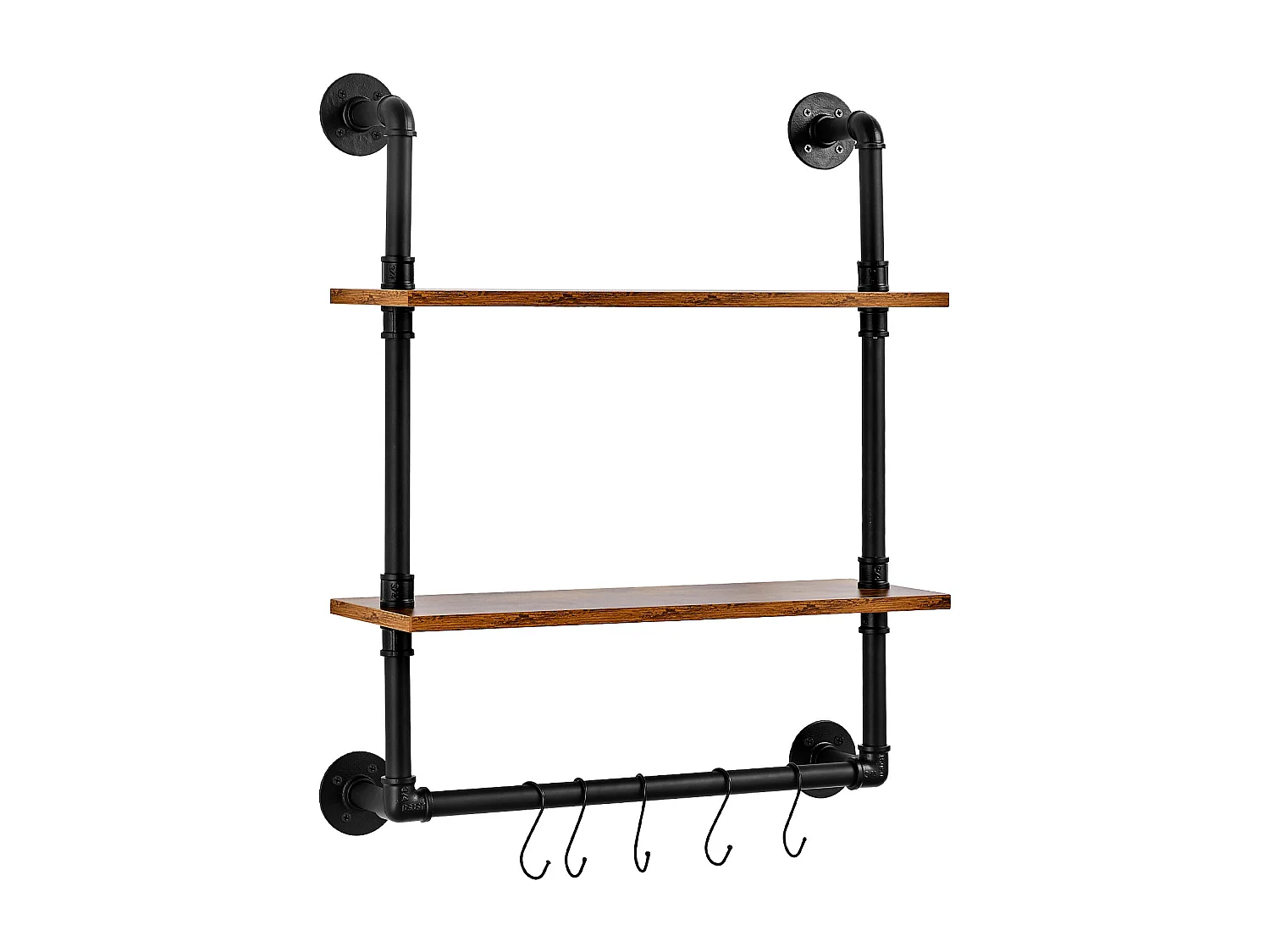 Étagère Mural, Étagère à 2Niveaux 61x 20 CM, Montage Mural, Bois Rustique, Rangement, Noir, Espaces de Vie