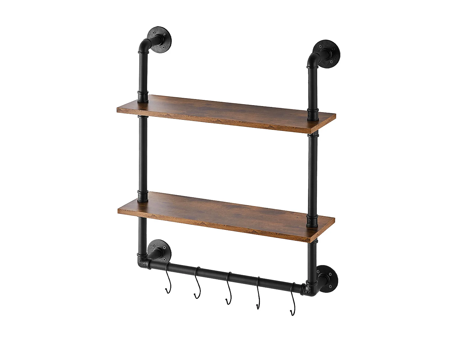 Étagère Mural, Étagère à 2Niveaux 61x 20 CM, Montage Mural, Bois Rustique, Rangement, Noir, Espaces de Vie