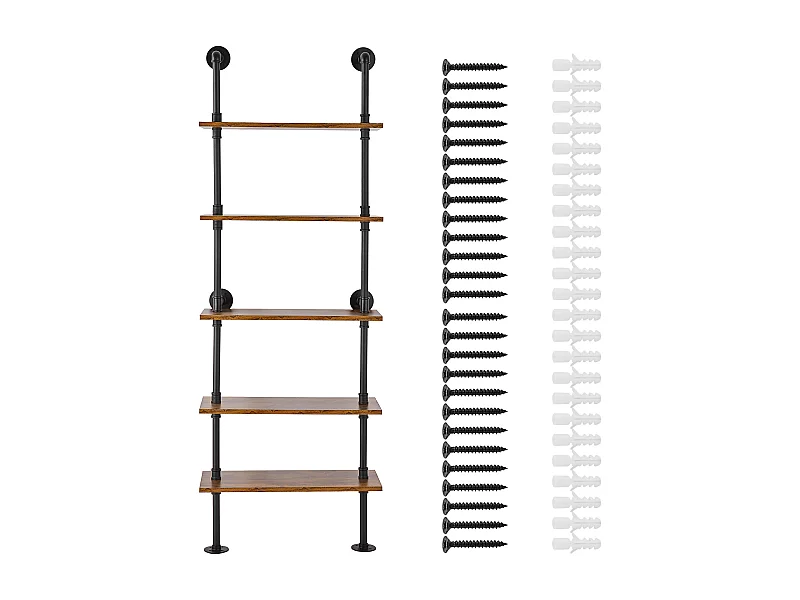 Industrieregal SucceBuy 5-Stöckiges Regal, 61 x 25 cm, Wandmontage, Aufbewahrung, Holz/Metall, Schwarz, Schlafzimmer