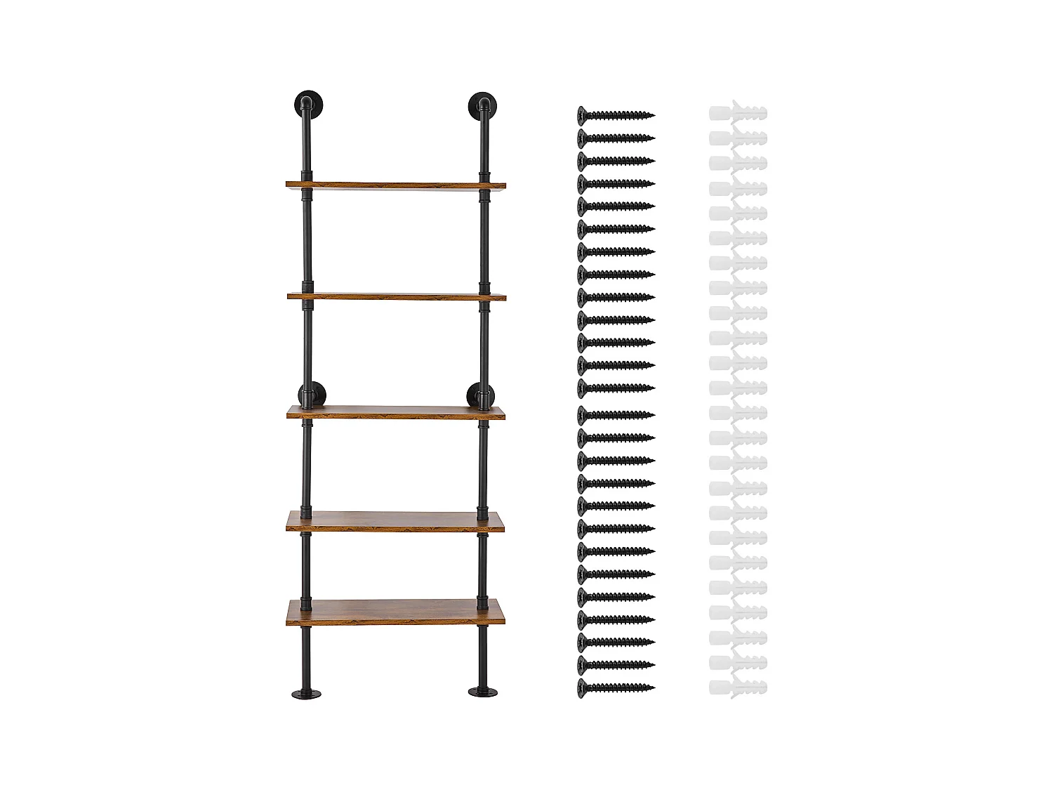 Étagère Mural, Étagère à 5 Niveaux 61 x 25 CM, Montage Mural, Rangement, Bois/Métal, Noir, Chambre à Coucher
