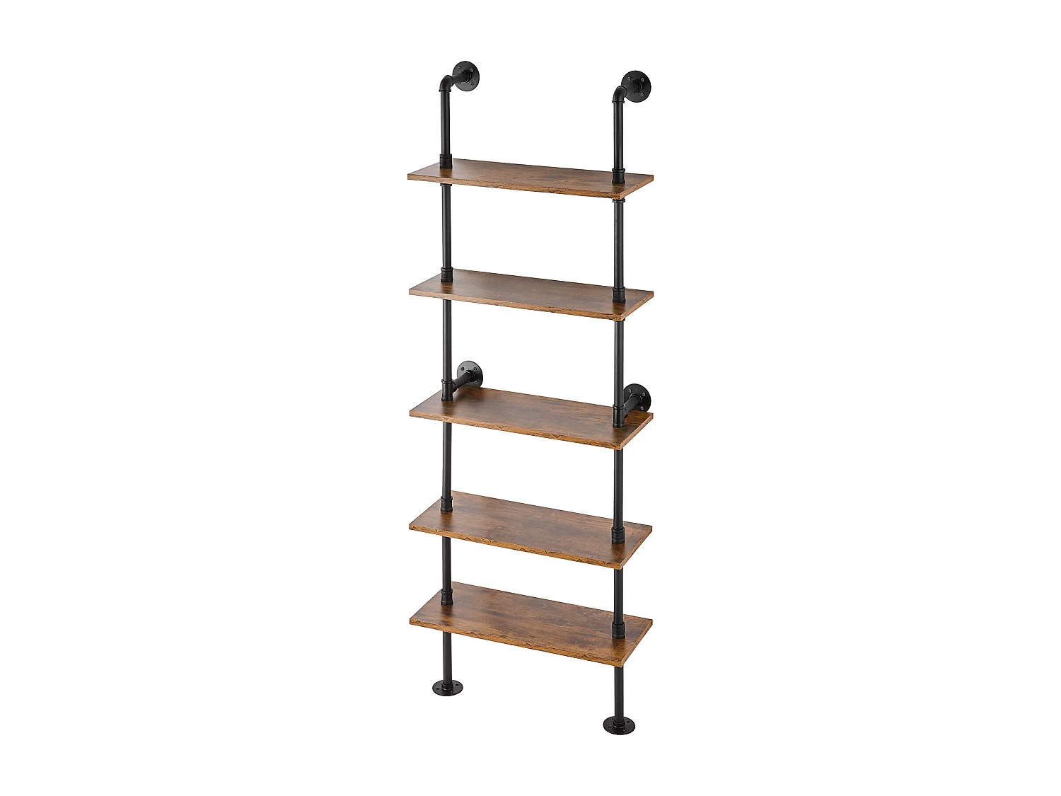 Étagère Mural, Étagère à 5 Niveaux 61 x 25 CM, Montage Mural, Rangement, Bois/Métal, Noir, Chambre à Coucher