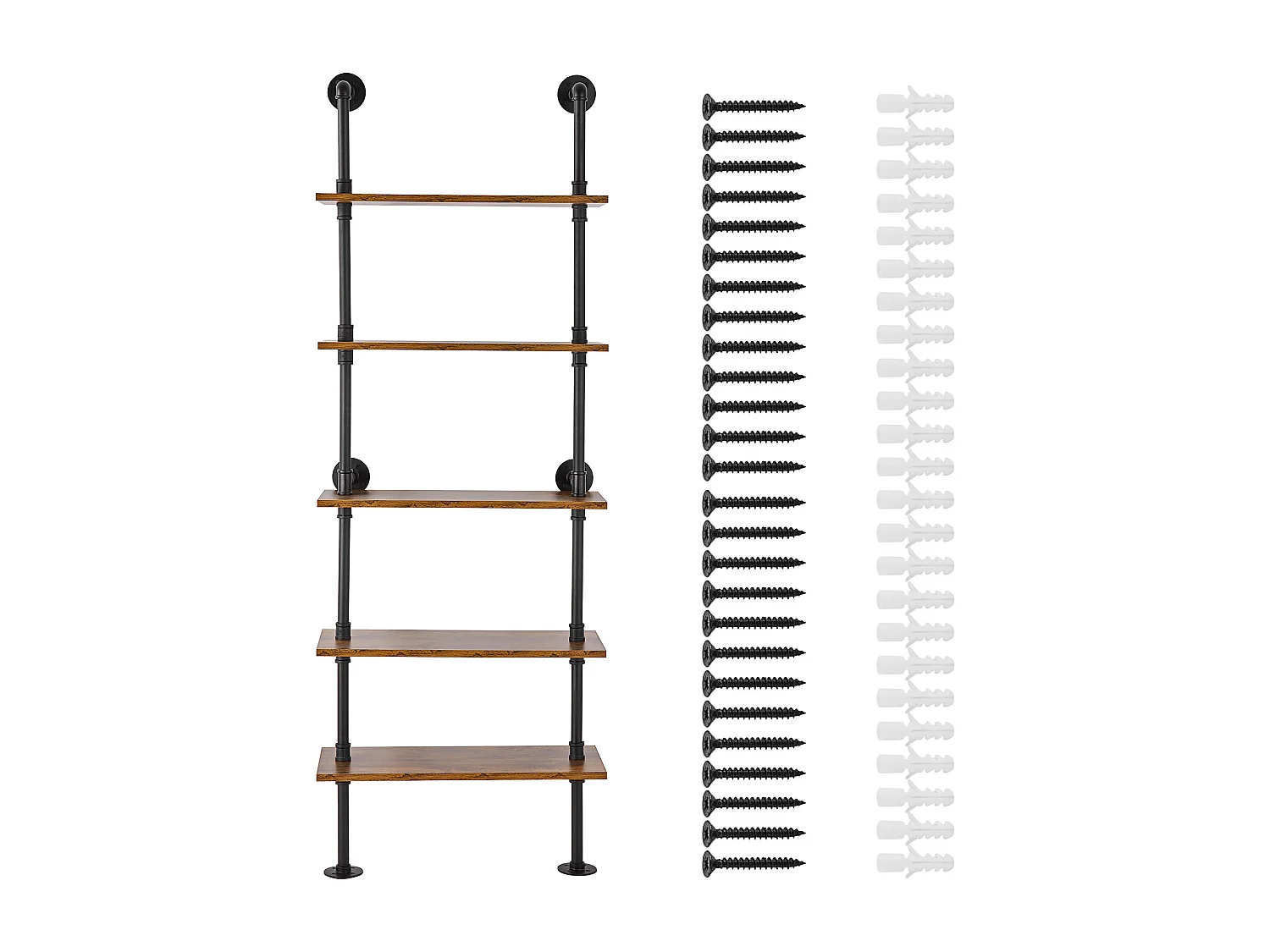 Étagère Mural, Étagère à 5 Niveaux 61 x 25 CM, Montage Mural, Rangement, Bois/Métal, Noir, Chambre à Coucher