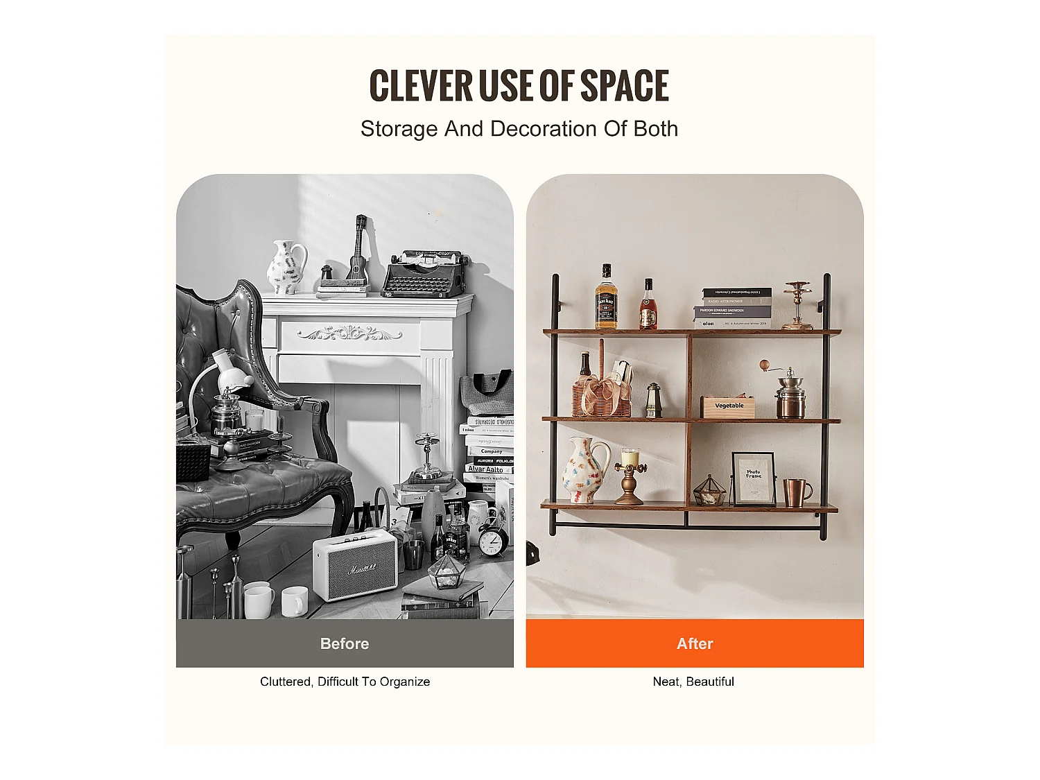 Étagère Mural, Étagère Industrielle à 3 Niveaux , 105.5 x 25 CM, Montage Mural pour Cuisine, Chambre à Coucher