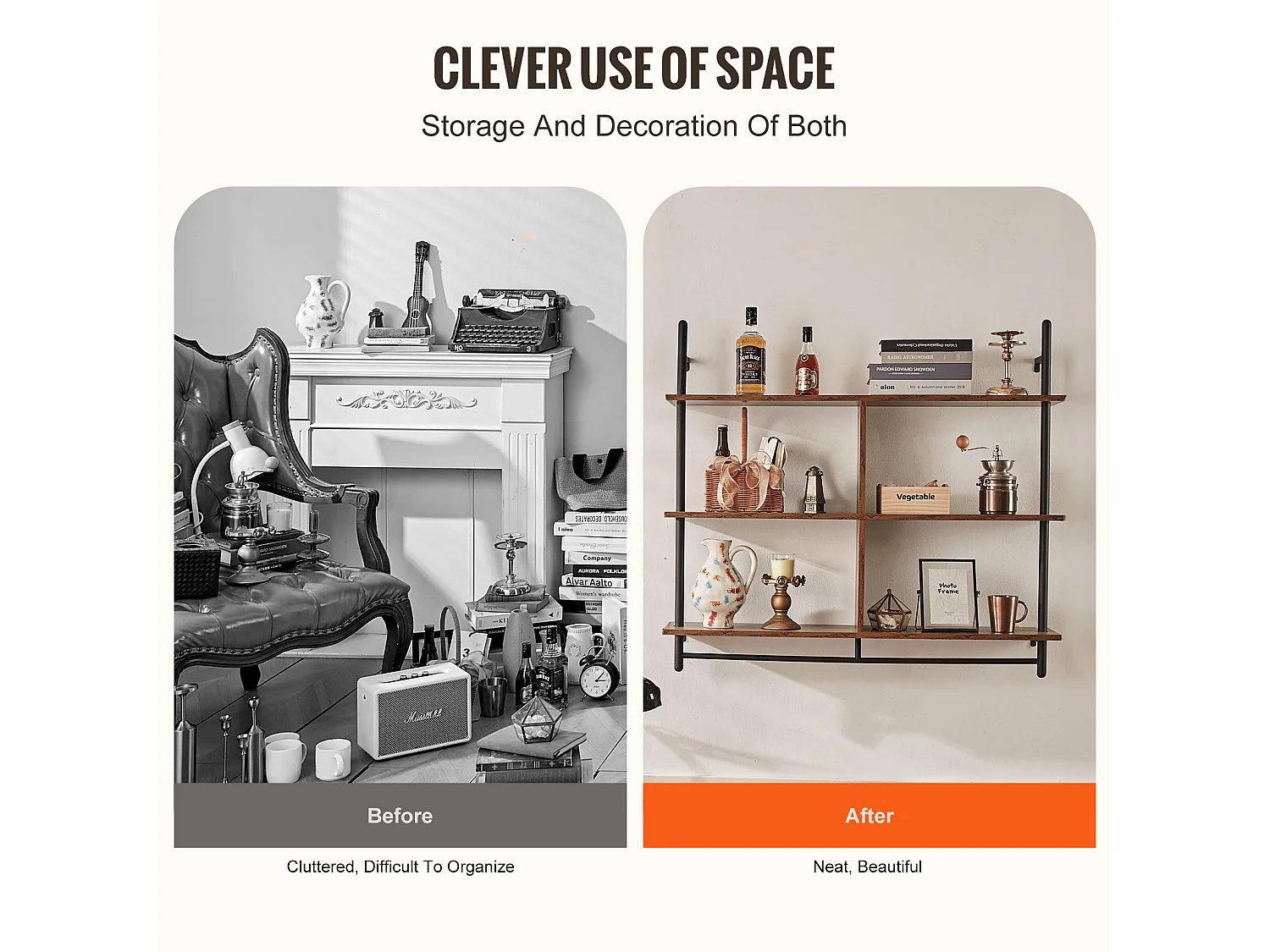 Étagère Mural, Étagère Industrielle à 3 Niveaux , 105.5 x 25 CM, Montage Mural pour Cuisine, Chambre à Coucher