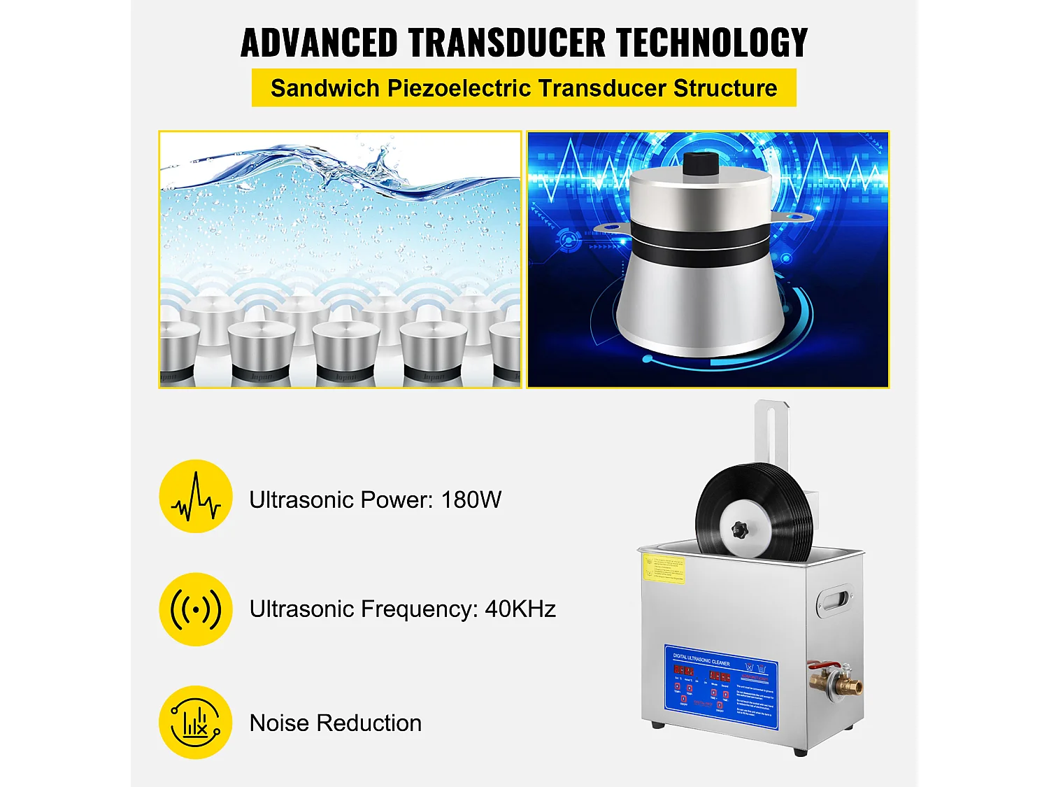 Ultrasoon Reiniger, SucceBuy 6L Ultrasoon Schijfreiniger met Droogrek Complete Set