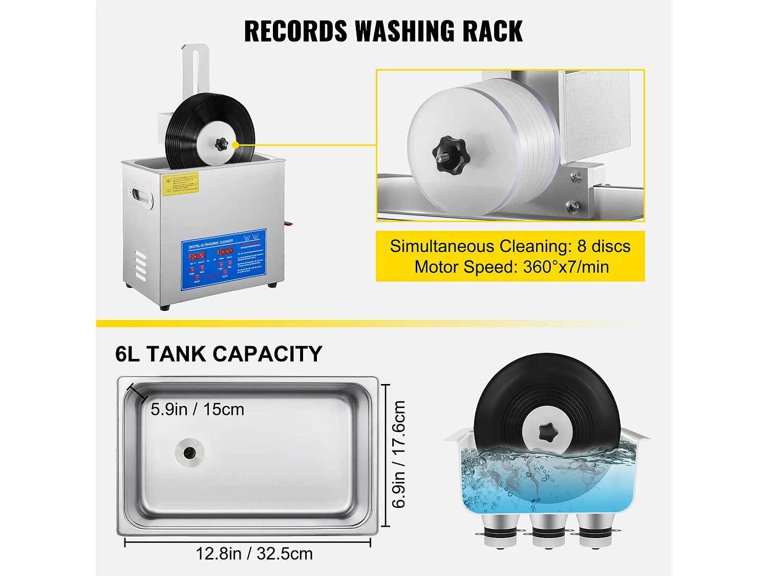 Ultrasoon Reiniger, SucceBuy 6L Ultrasoon Schijfreiniger met Droogrek Complete Set