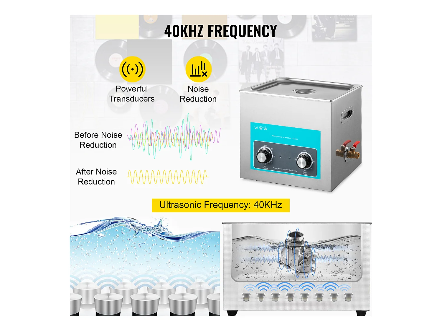 Ultraschallreiniger, SucceBuy 10L Ultraschallreiniger mit Heizung, Timer und Steuerknopf für die Schmuckreinigung im Labor
