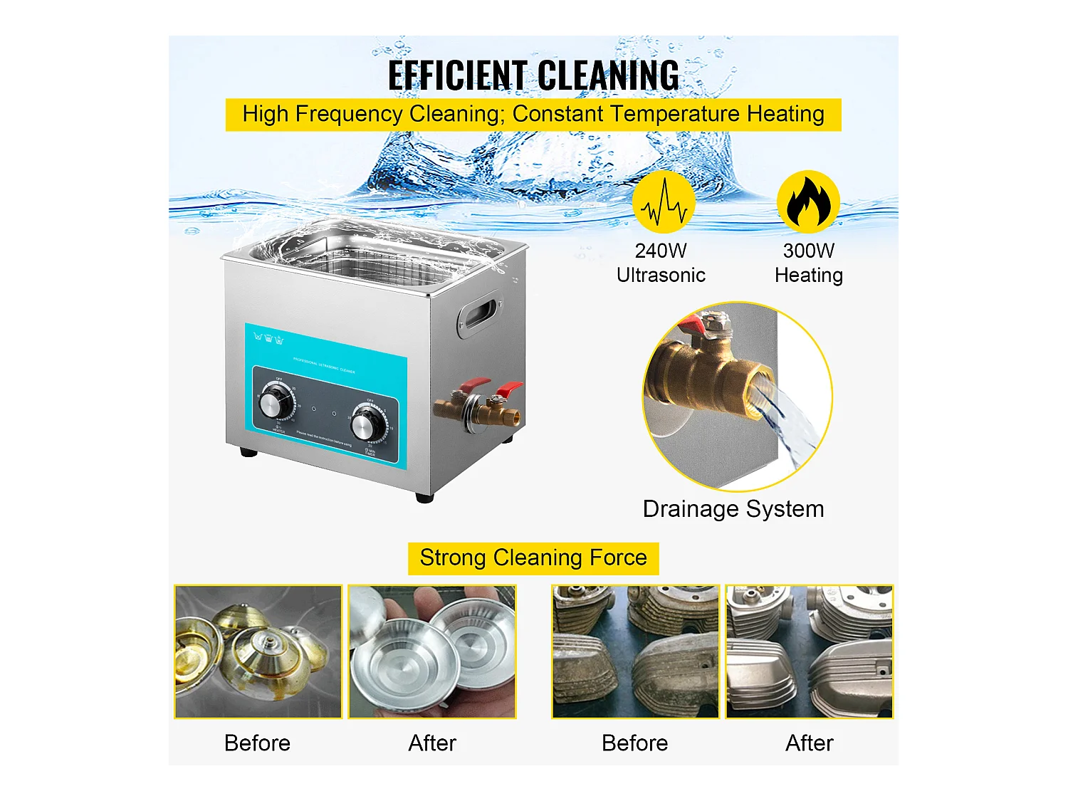 Ultraschallreiniger, SucceBuy 10L Ultraschallreiniger mit Heizung, Timer und Steuerknopf für die Schmuckreinigung im Labor