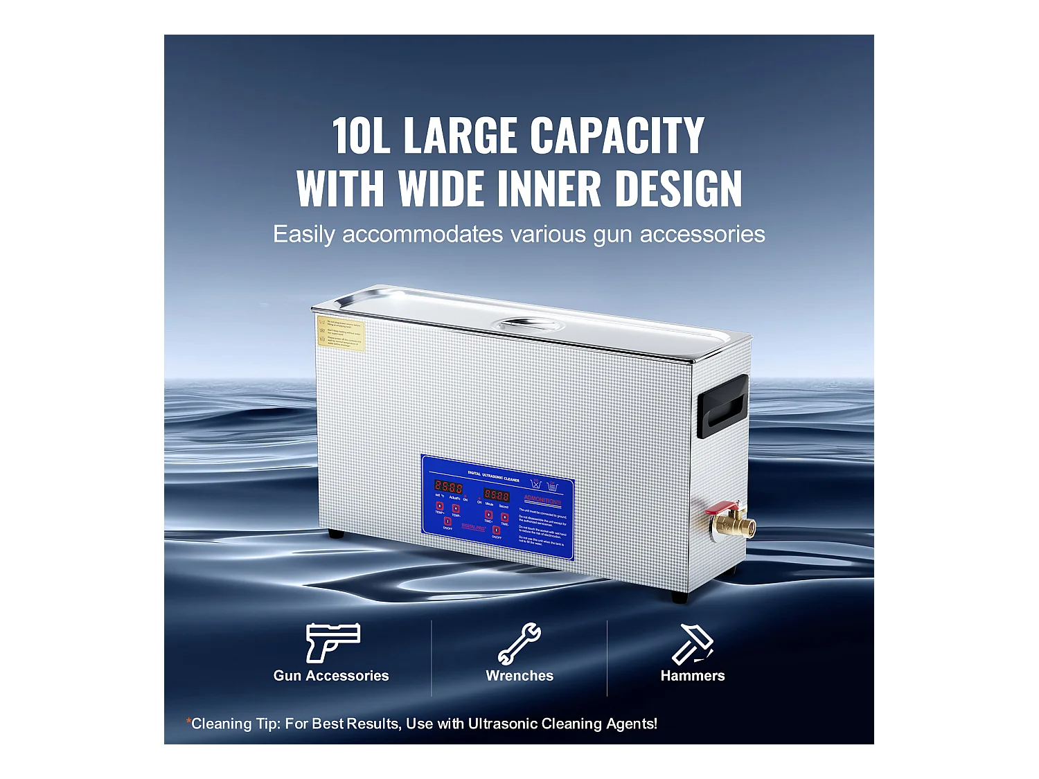 Nettoyeur à Ultrasons, SucceBuy Nettoyeur à Ultrasons pour Pistolet 10 L, Minuterie 300 W, Chauffage et Panier