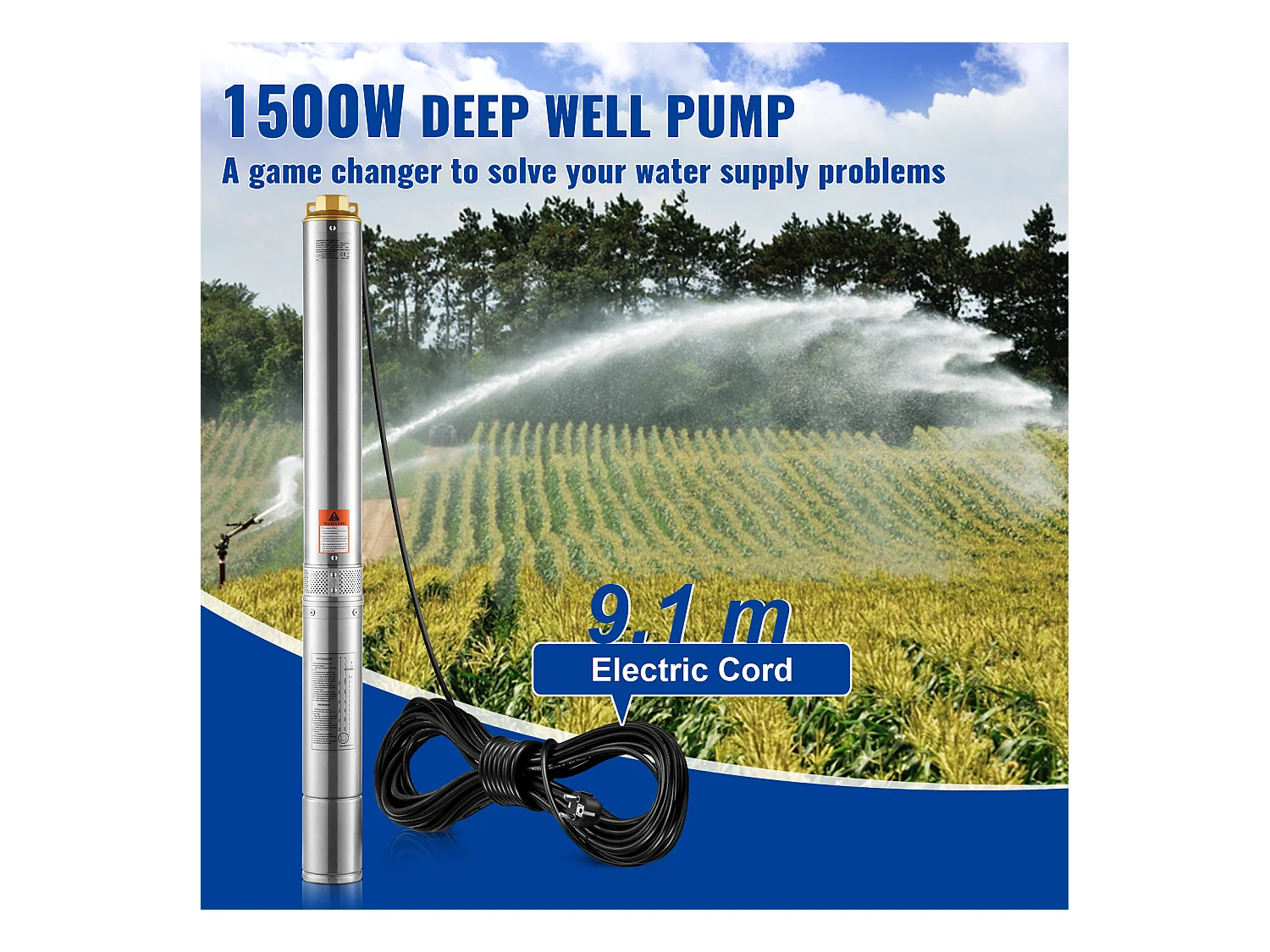 Pompe Submersible pour Puits Profonds SucceBuy 1500 W 9,8 m³/h 108 m
