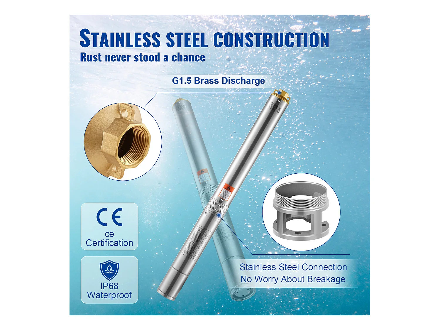 Pompe Submersible pour Puits Profonds SucceBuy 1500 W 9,8 m³/h 108 m