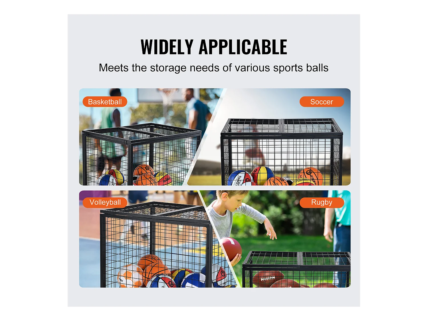 Carrito SucceBuy Carrito de Almacenamiento con Ruedas de Acero para Pelotas de Deporte para Garajes, Escuelas