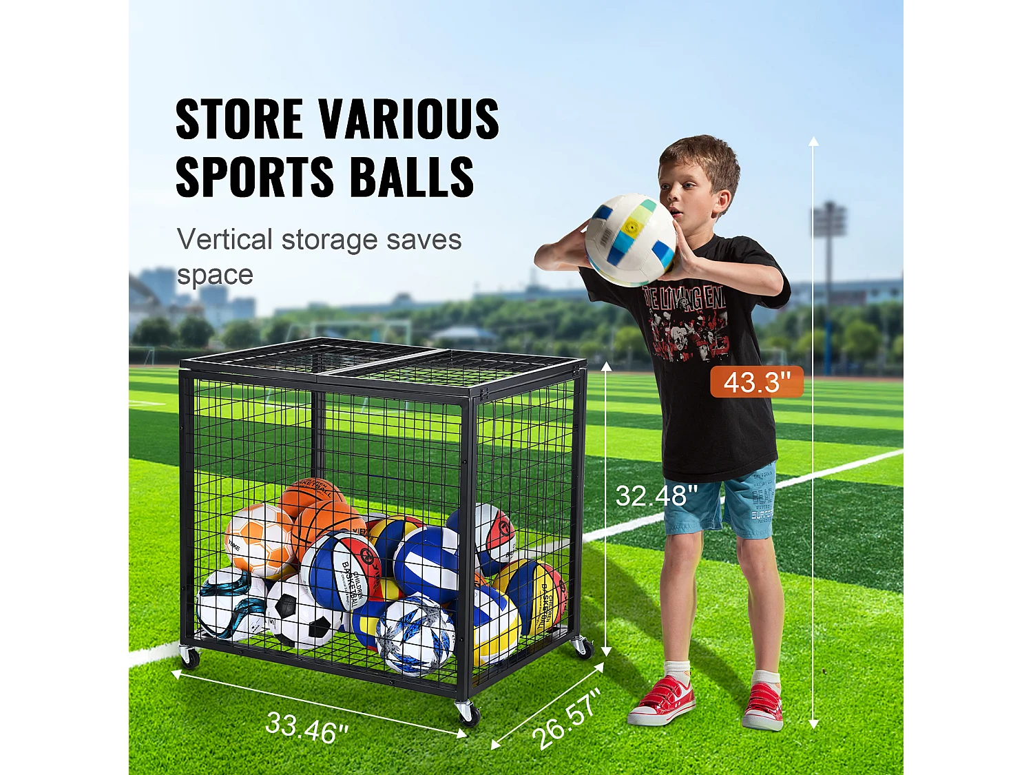 Chariot SucceBuy Chariot de Rangement à Roulettes en Acier pour Ballons de Sport Pour Garages, Écoles