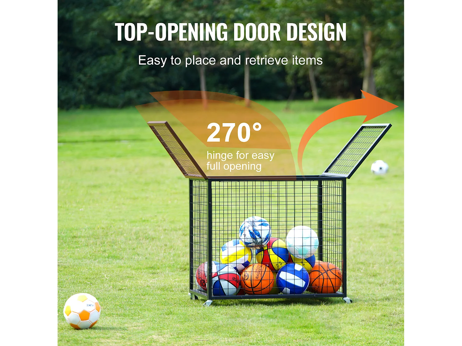 Chariot SucceBuy Chariot de Rangement à Roulettes en Acier pour Ballons de Sport Pour Garages, Écoles