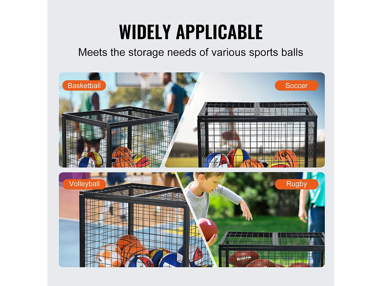 Chariot SucceBuy Chariot de Rangement à Roulettes en Acier pour Ballons de Sport Pour Garages, Écoles