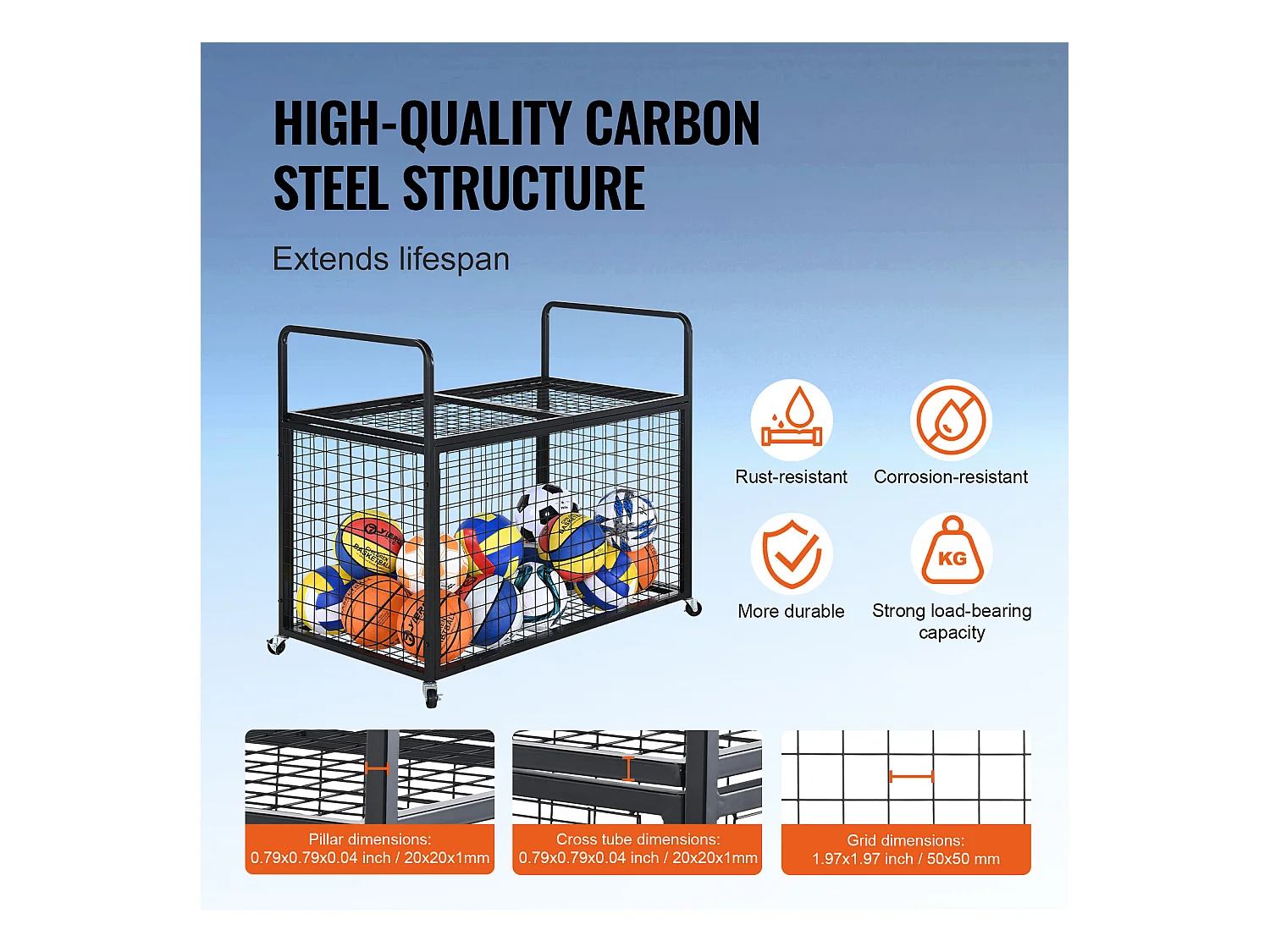 Chariot SucceBuy Chariot de Rangement à Roulettes en Acier pour Garages, Écoles, Gymnases Verrouillable