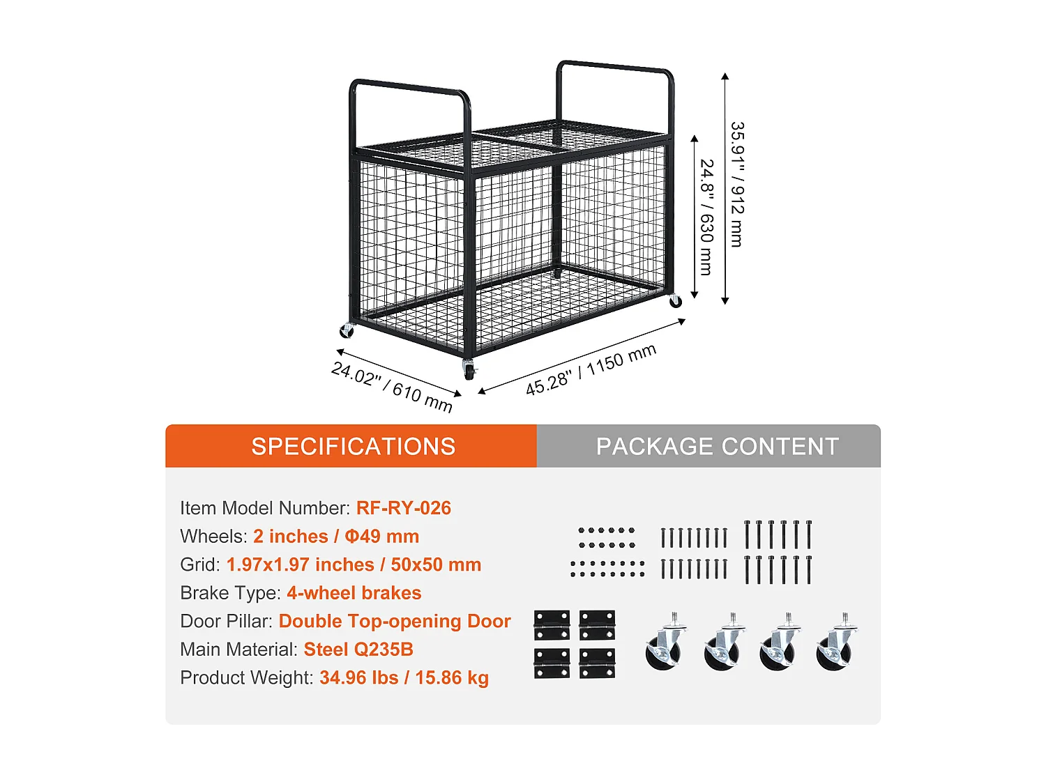 Carrello SucceBuy Carrello di Archiviazione con Ruote in Acciaio per Garaggi, Scuole, Gimnasji Bloccabile