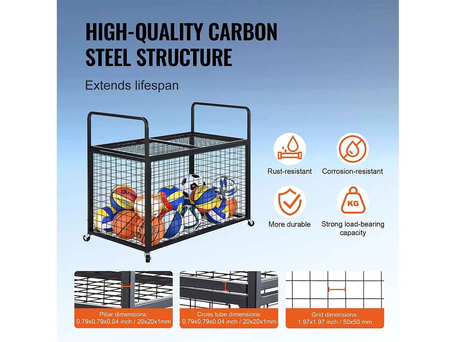 Carrello SucceBuy Carrello di Archiviazione con Ruote in Acciaio per Garaggi, Scuole, Gimnasji Bloccabile