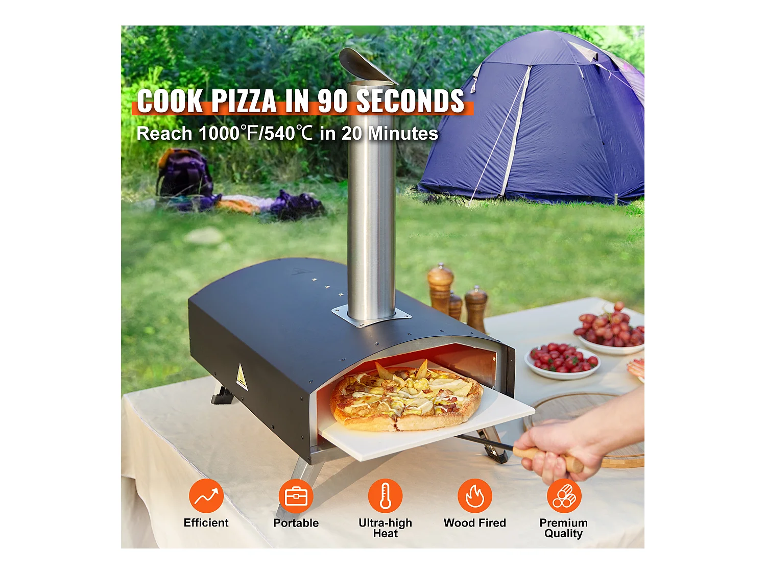 Four à Pizza D'extérieur Portable SucceBuy 30.5Cm, Granulés de Bois, Barbecue en Acier Inoxydable