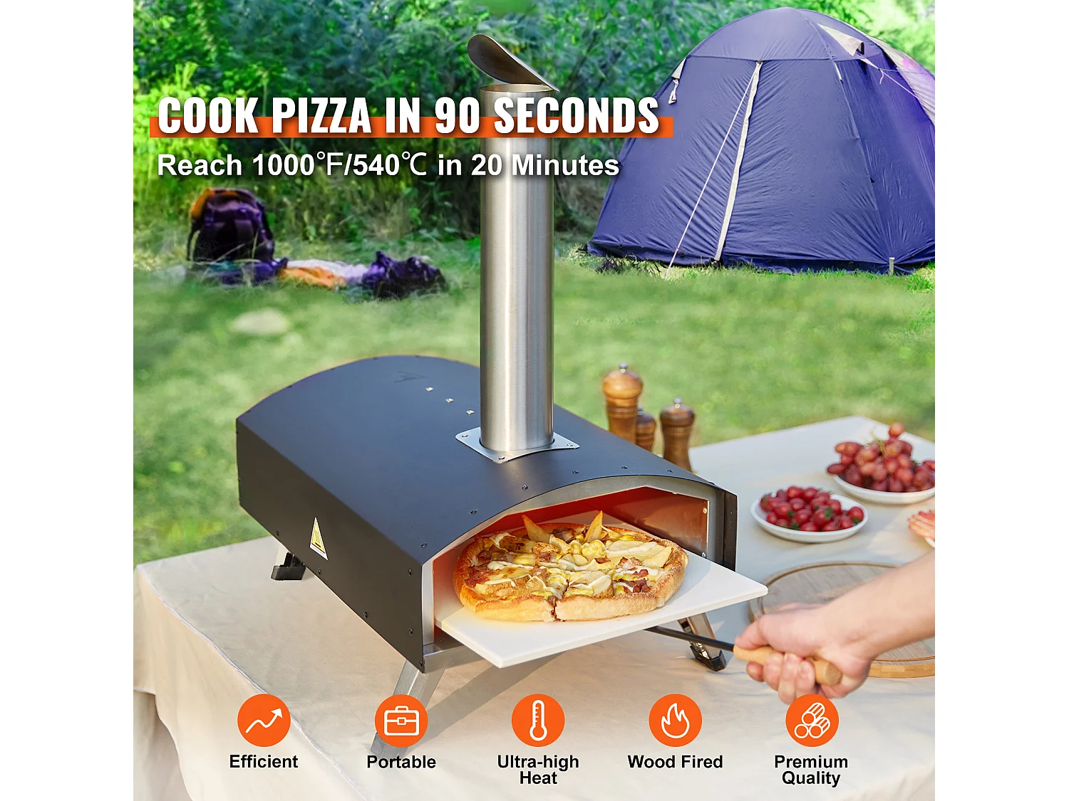 Four à Pizza D'extérieur Portable SucceBuy 30.5Cm, Granulés de Bois, Barbecue en Acier Inoxydable