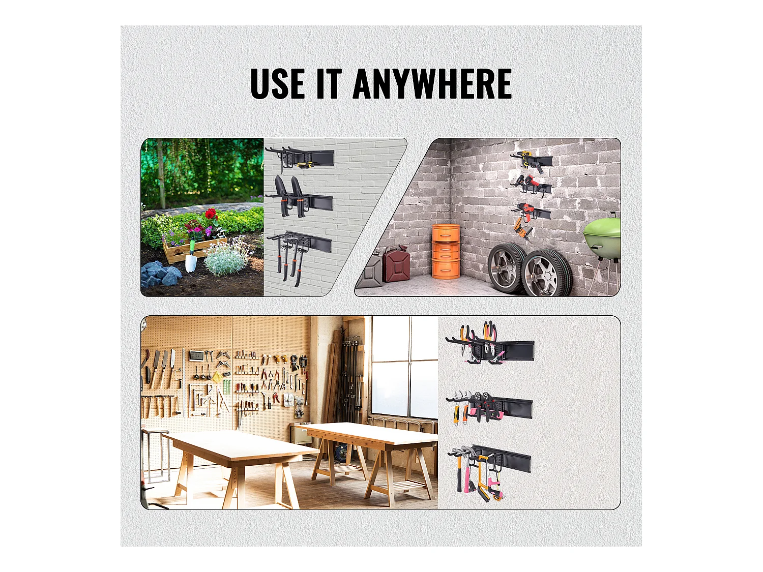 Supporto da Parete per Attrezzi da Garage SucceBuy Heavy Duty, Capacità 800 Libbre