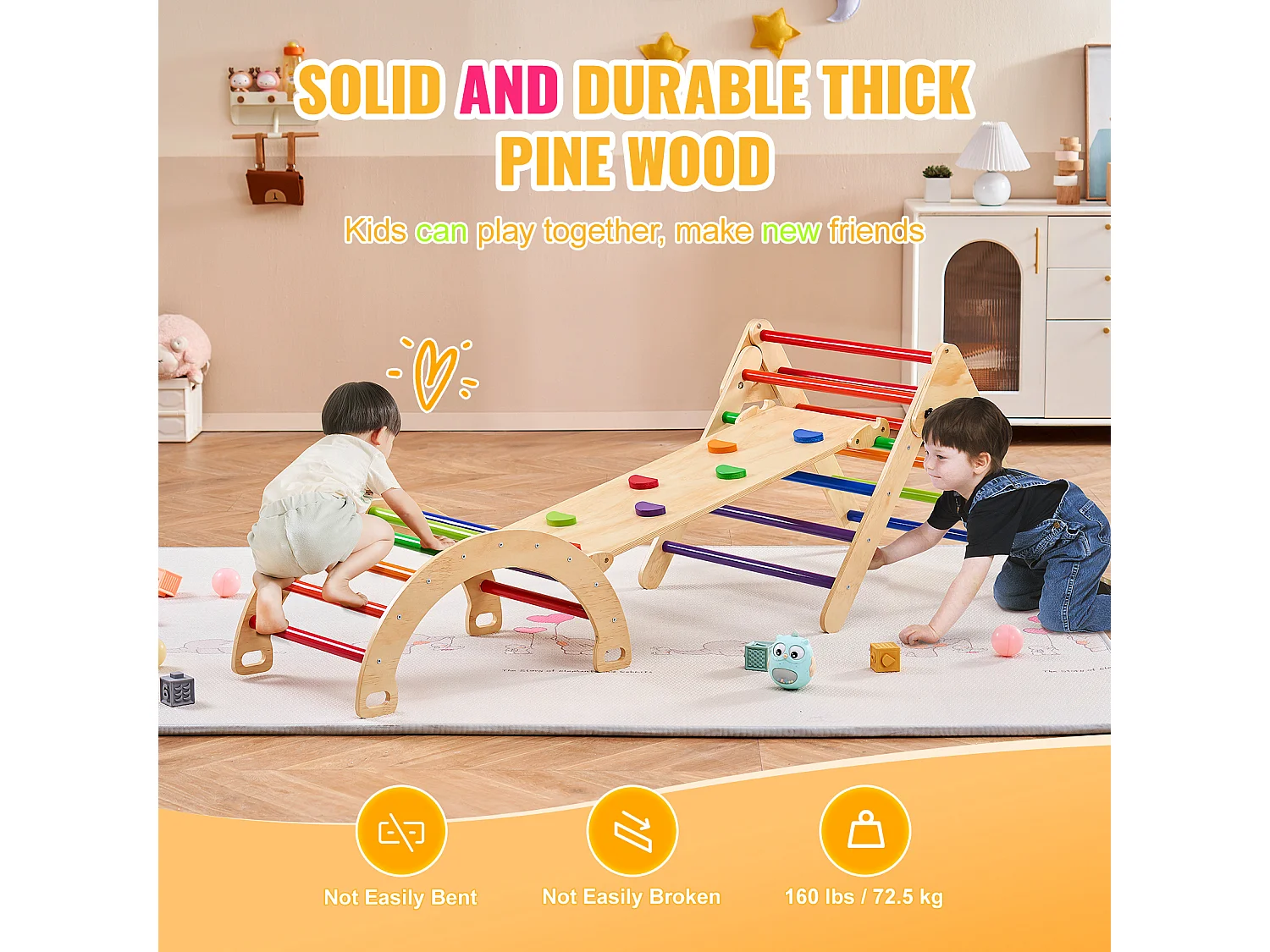 SucceBuy Arche d'escalade Enfants avec Toboggan Pikler 5 En 1, Jouets D'escalade Montessori pour Tout-petits, Coloré