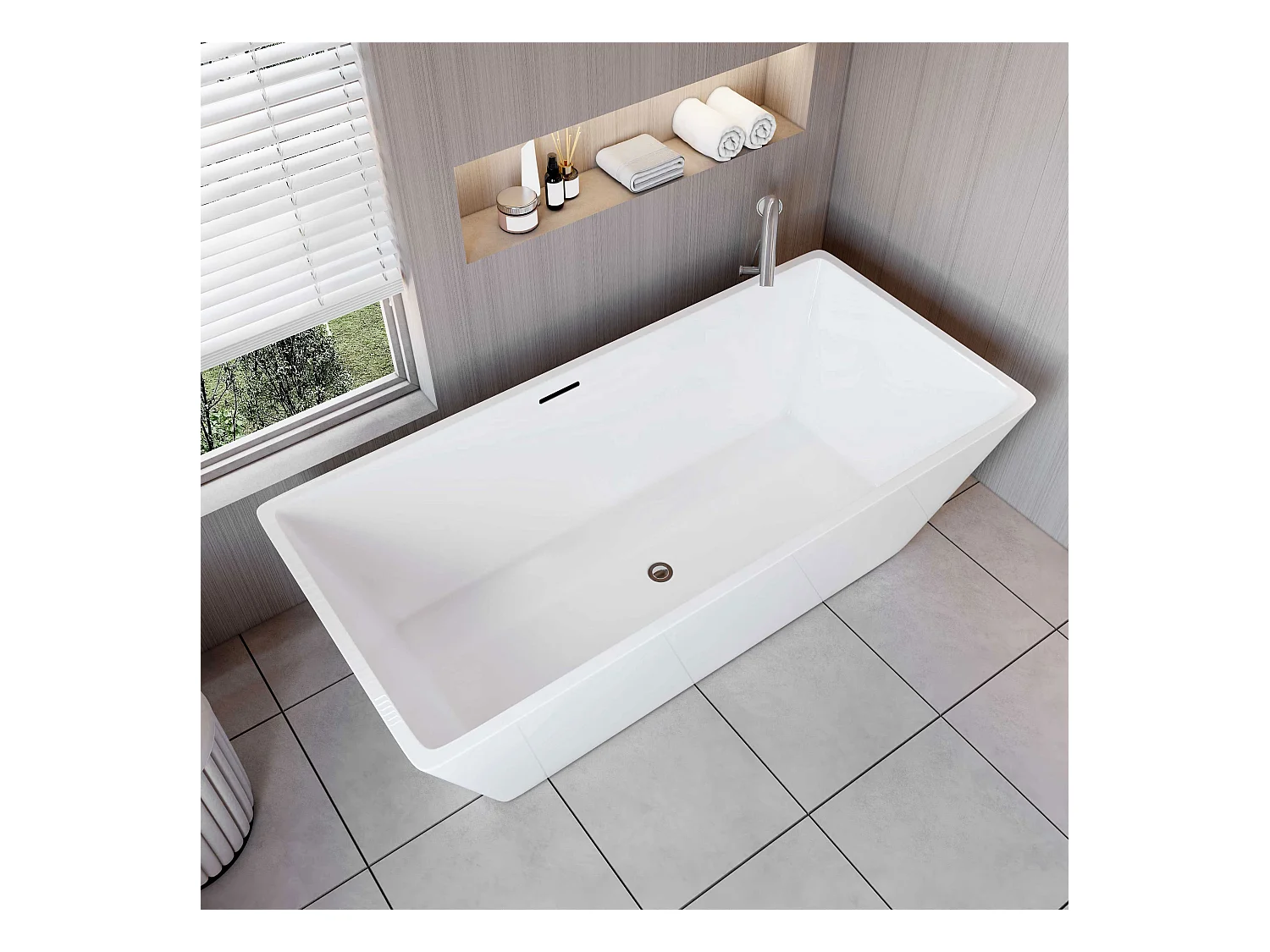 AICA Bañera de acrílico rectangular exenta,1700x800x580mm,color blanco,incluye manguera + desagüe