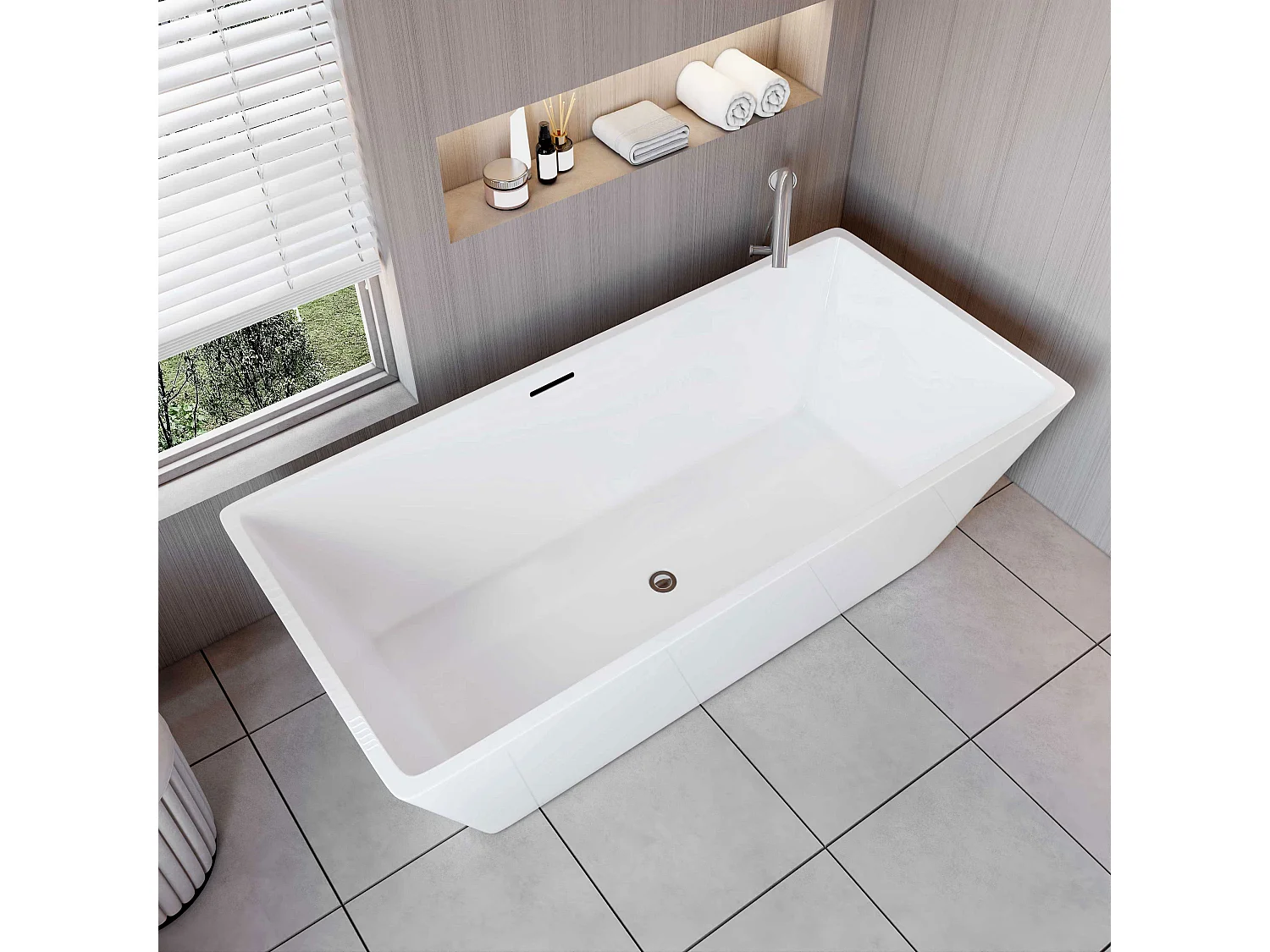 AICA Banheiras de ilha retangular em acrílico, 1700x800x580mm, branca, inclui mangueira + ralo