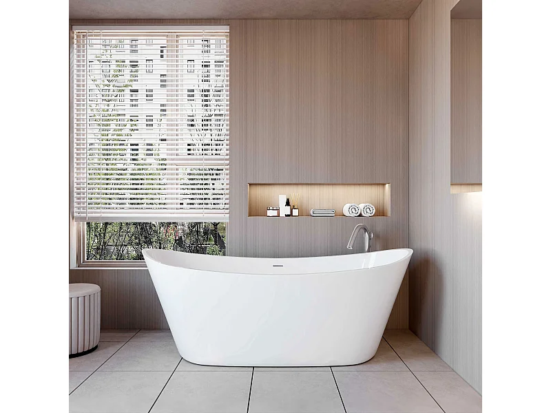 AICA Bañera acrílica exenta lujosa y duradera,1700x720x650mm,estilo ovalado,color blanco,incluye manguera + desagüe