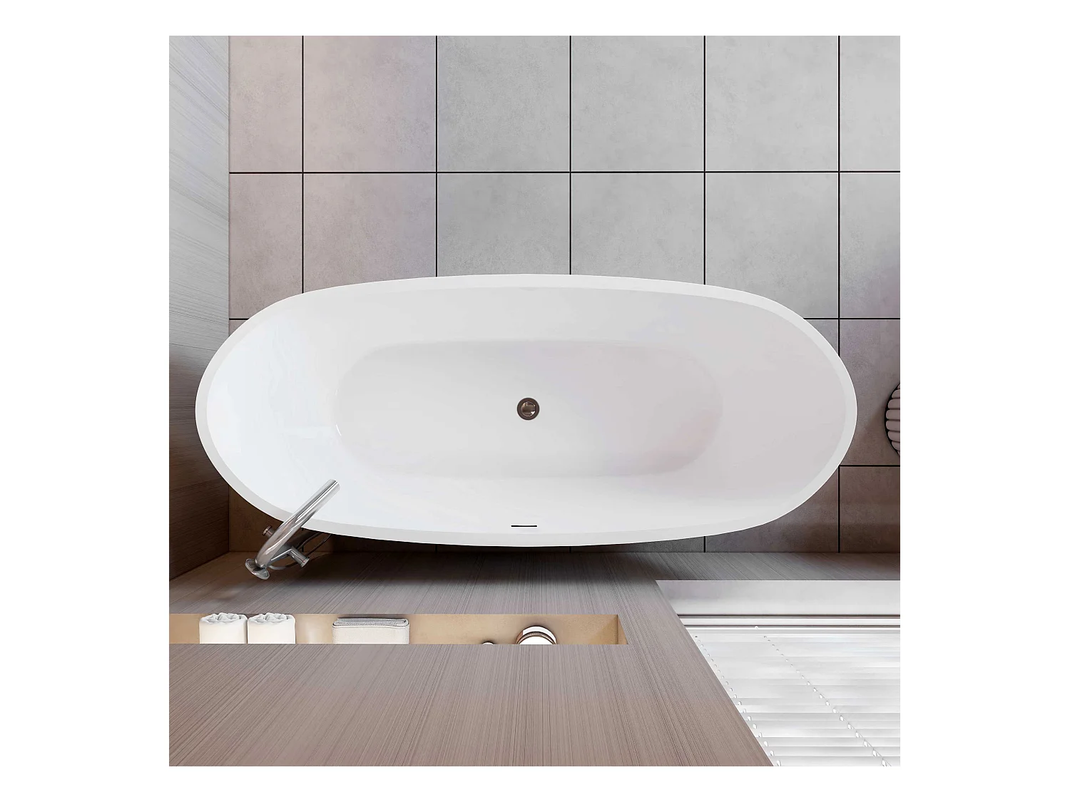 AICA Bañera acrílica exenta lujosa y duradera,1700x720x650mm,estilo ovalado,color blanco,incluye manguera + desagüe