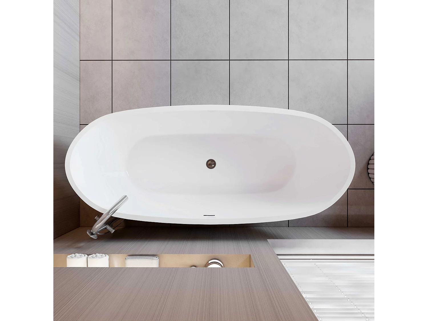 AICA Bañera acrílica exenta lujosa y duradera,1700x720x650mm,estilo ovalado,color blanco,incluye manguera + desagüe