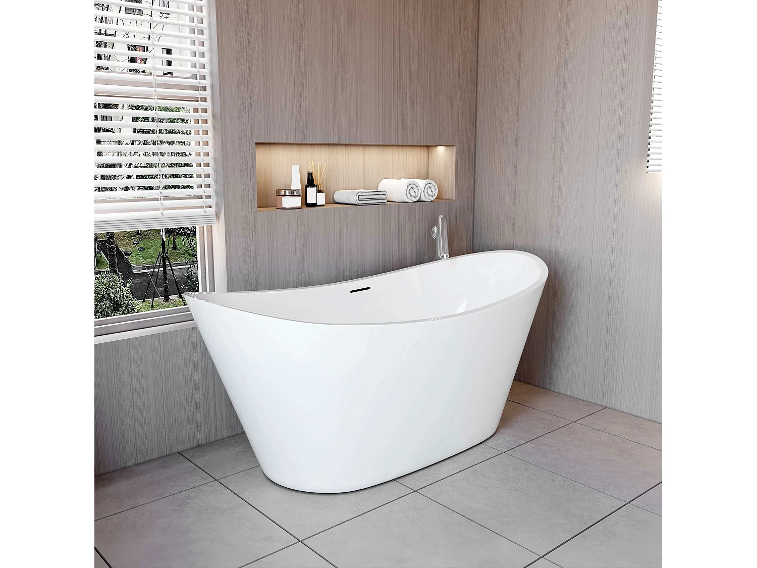 AICA Banheiras de ilha acrílico luxuosa e durável,1500x720x650mm, estilo oval, branca, inclui mangueira + dreno