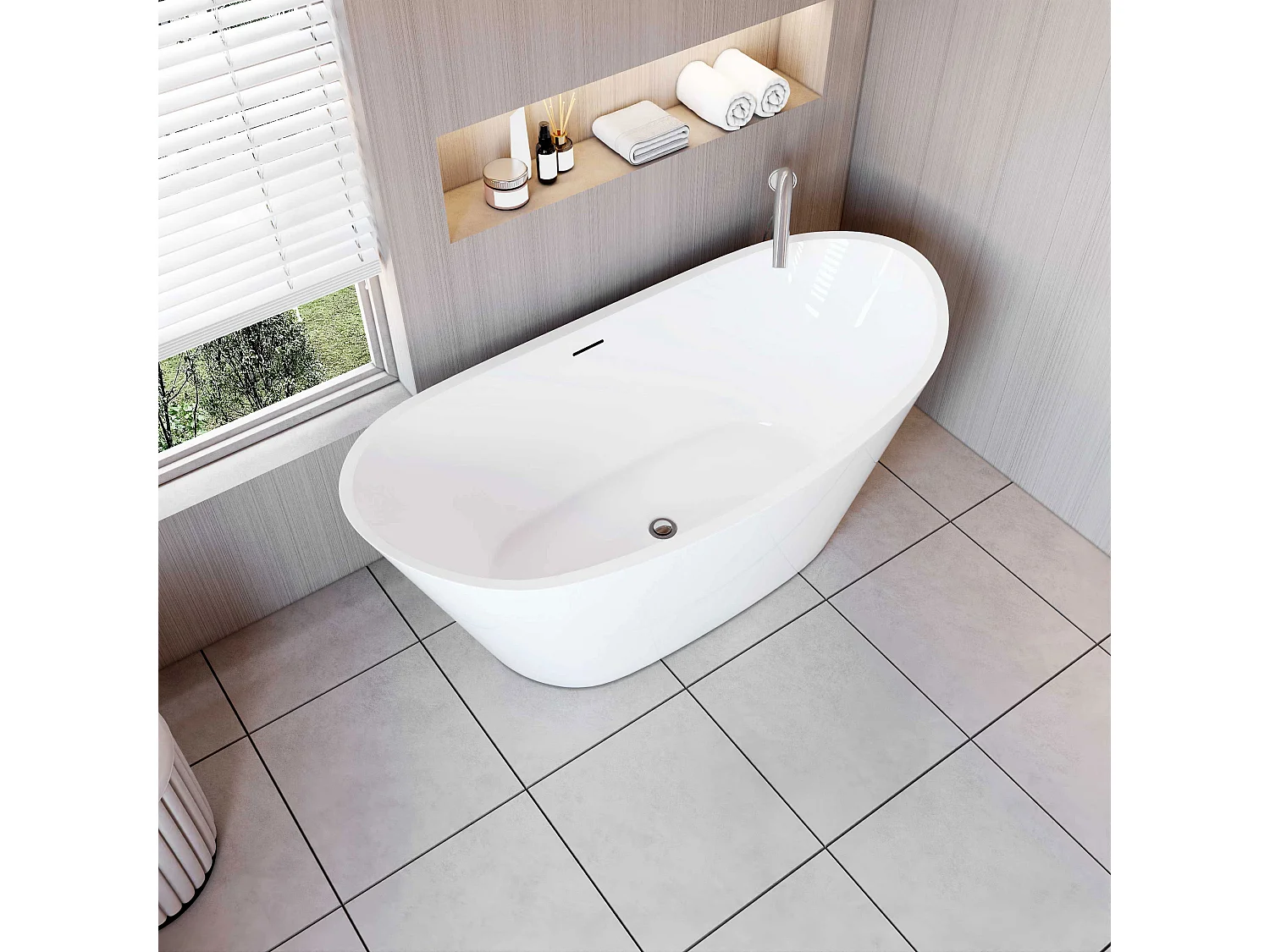 AICA Banheiras de ilha acrílico luxuosa e durável,1500x720x650mm, estilo oval, branca, inclui mangueira + dreno