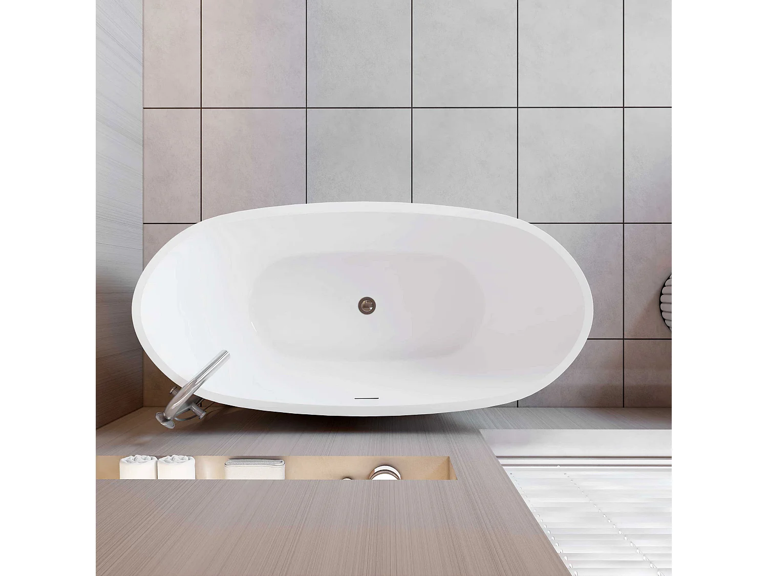 AICA Banheiras de ilha acrílico luxuosa e durável,1500x720x650mm, estilo oval, branca, inclui mangueira + dreno