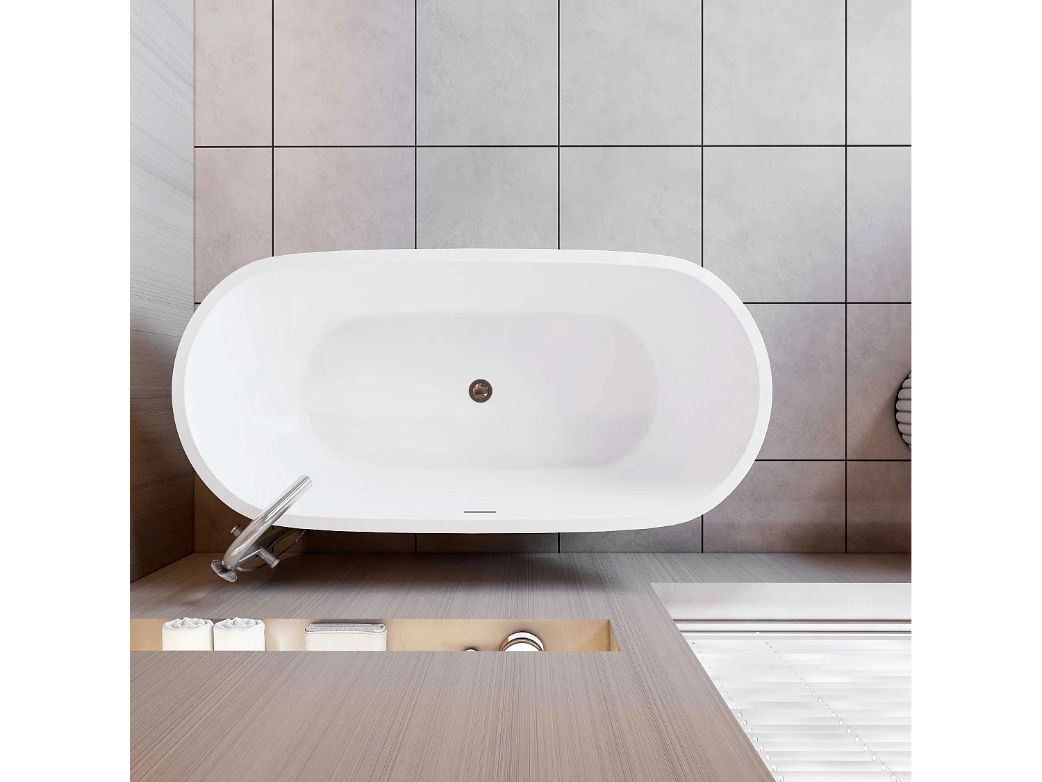 AICA Banheiras de ilha oval em acrílico,1500x700x580mm, branca, inclui mangueira + ralo