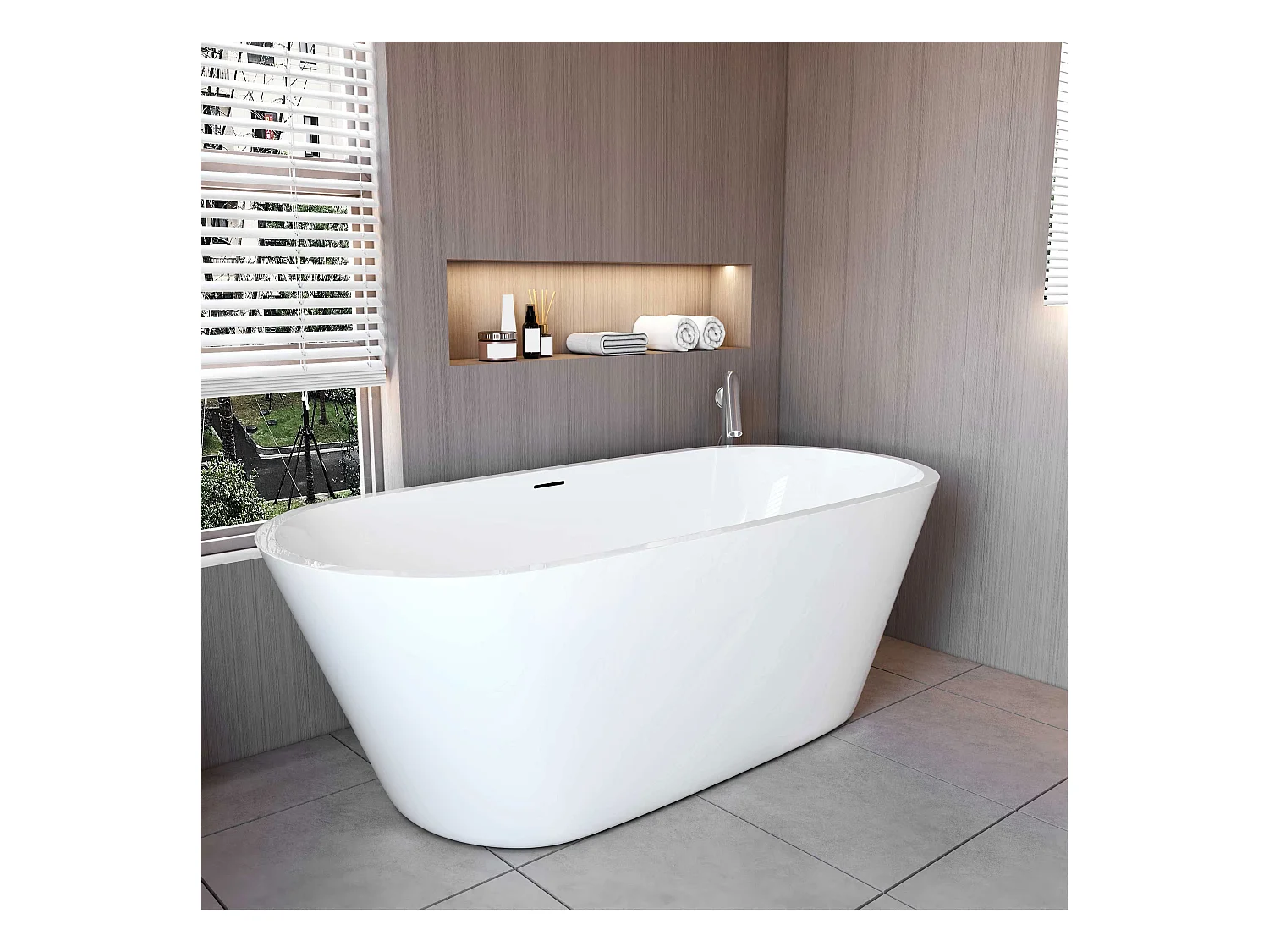 AICA Bañera acrílica exenta ovalada,1700x800x580mm,color blanco,incluye manguera + desagüe