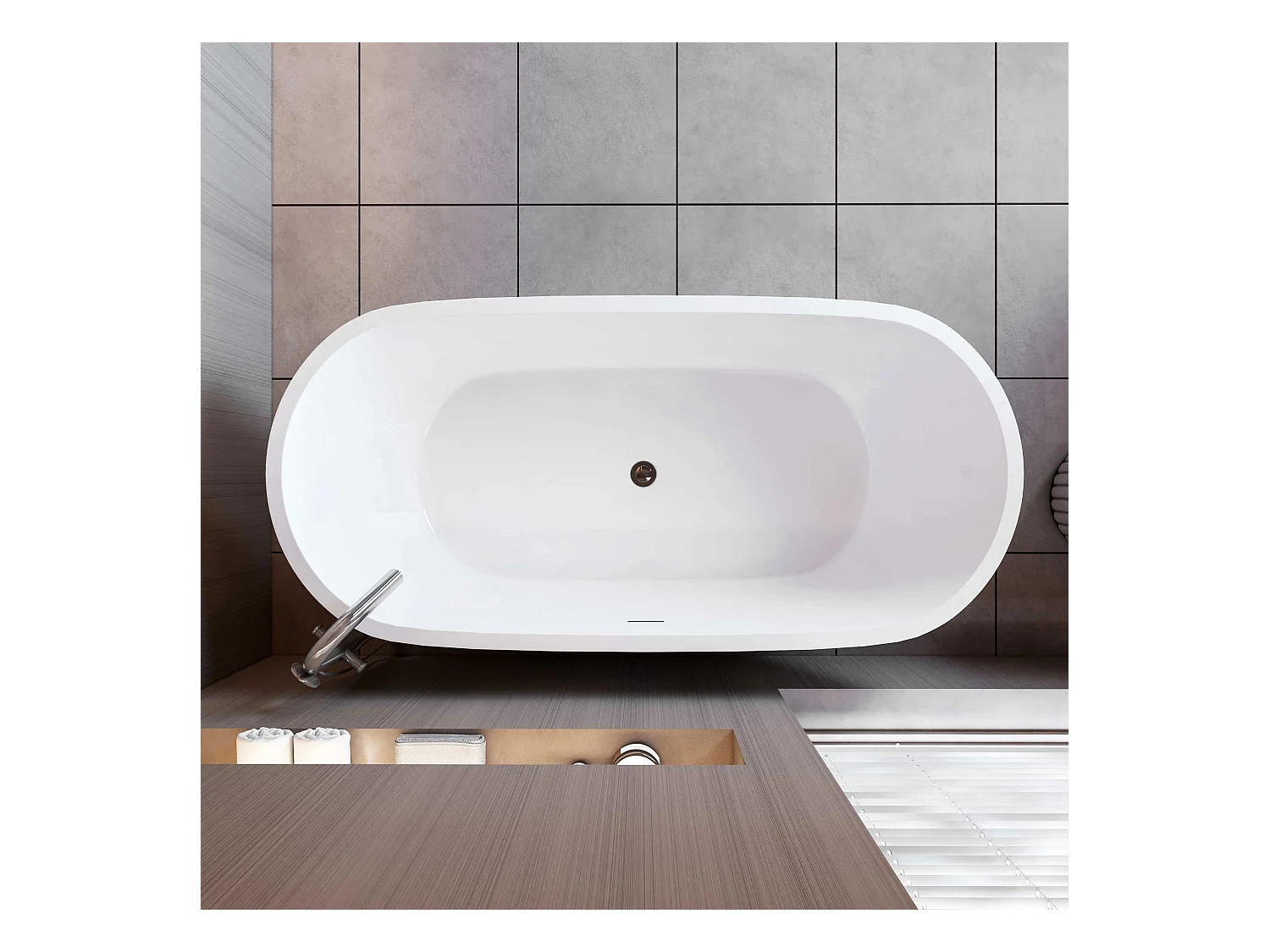 AICA Bañera acrílica exenta ovalada,1700x800x580mm,color blanco,incluye manguera + desagüe