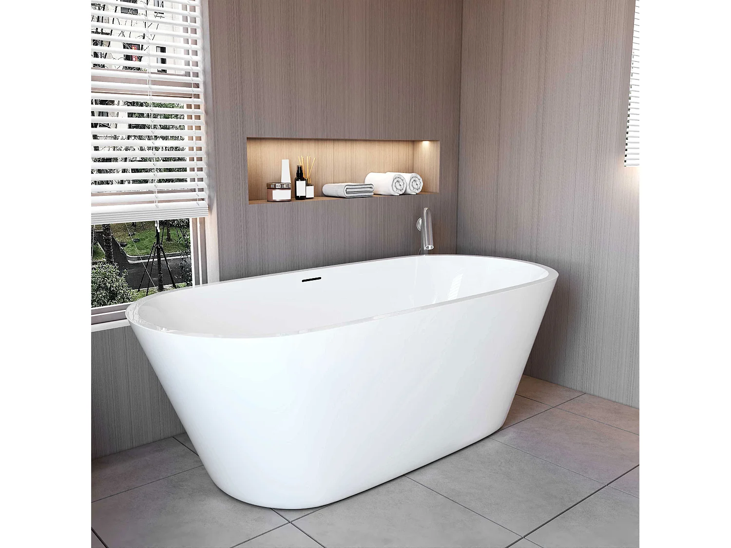 AICA Bañera acrílica exenta ovalada,1700x800x580mm,color blanco,incluye manguera + desagüe