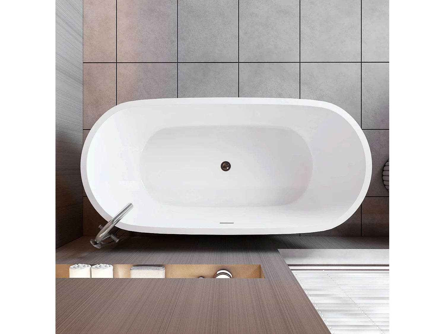 AICA Bañera acrílica exenta ovalada,1700x800x580mm,color blanco,incluye manguera + desagüe