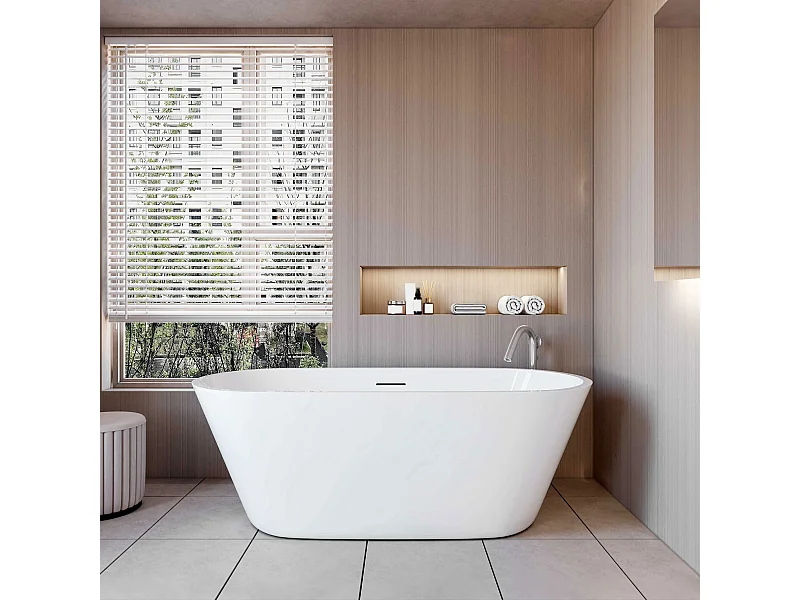 AICA Bañera acrílica exenta ovalada,1700x800x580mm,color blanco,incluye manguera + desagüe