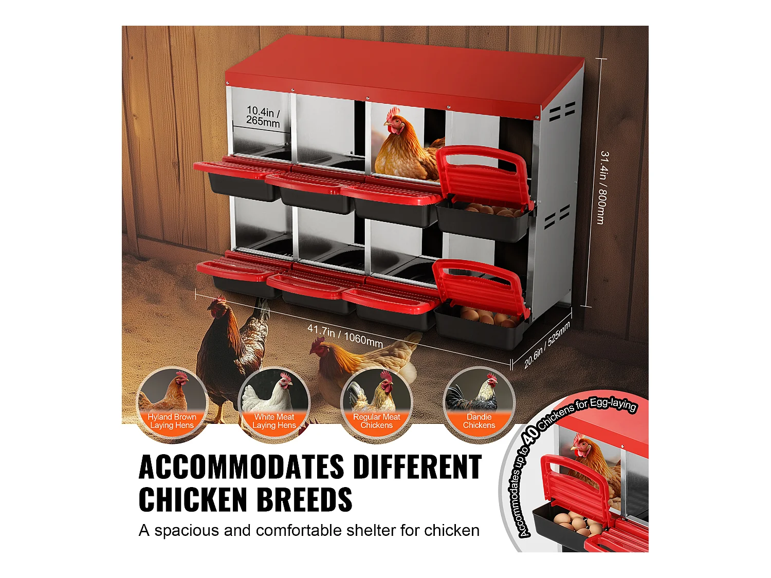 Pondoir pour Poules, SucceBuy Nichoir à Poules à 8 Compartiments, Boîte en Métal avec Conception de Nidification Inclinée