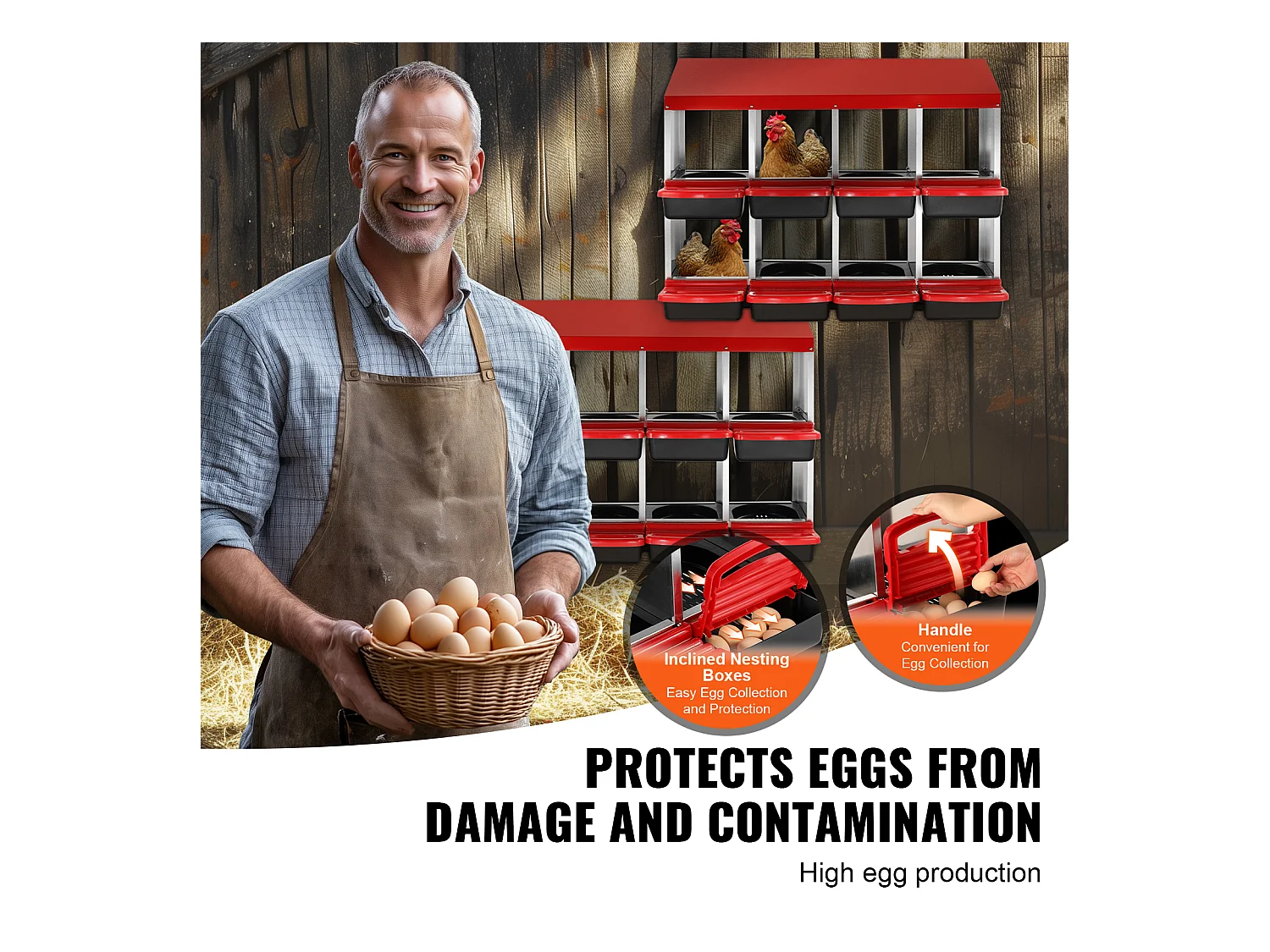 Pondoir pour Poules, SucceBuy Nichoir à Poules à 8 Compartiments, Boîte en Métal avec Conception de Nidification Inclinée