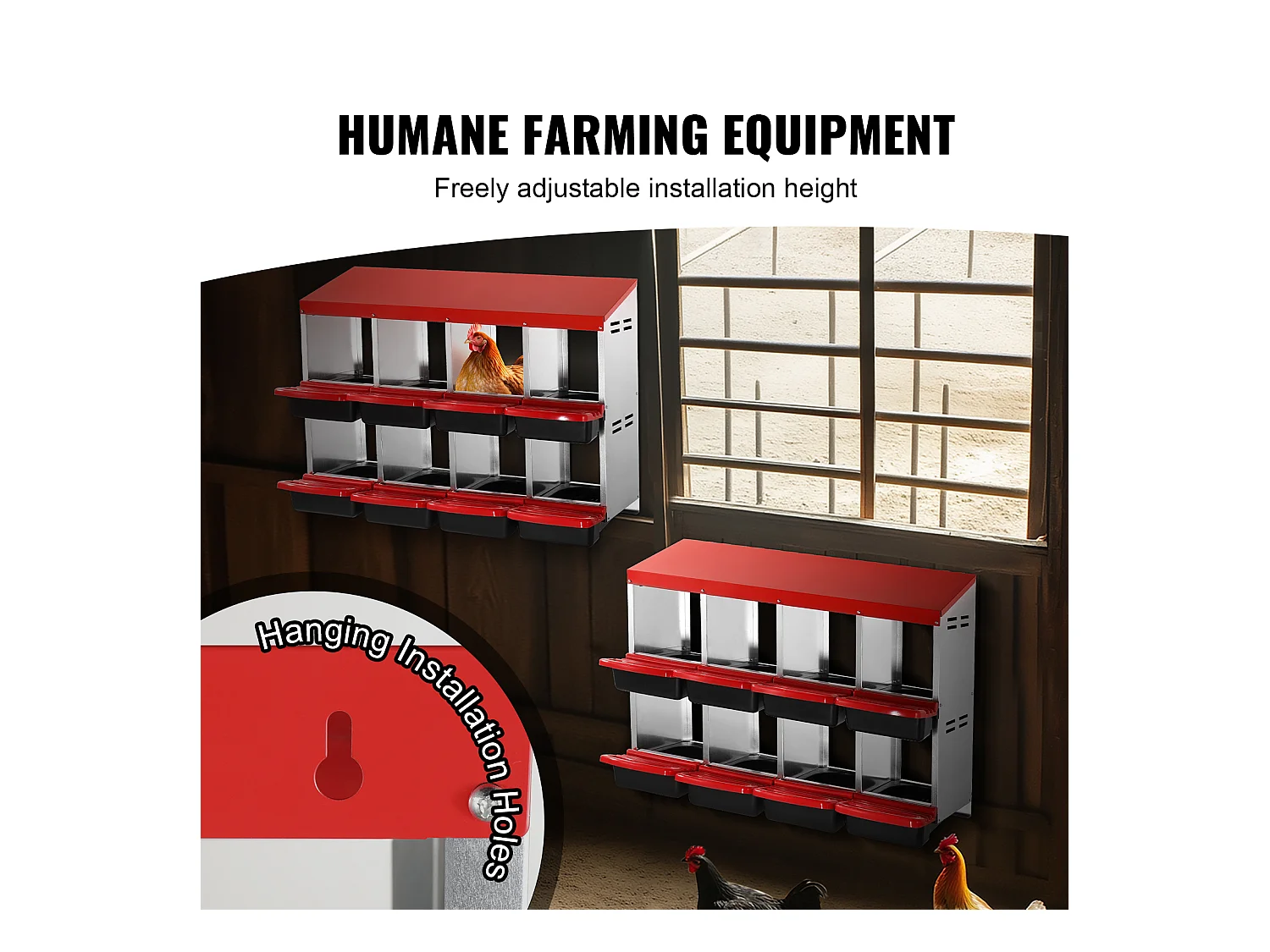 Pondoir pour Poules, SucceBuy Nichoir à Poules à 8 Compartiments, Boîte en Métal avec Conception de Nidification Inclinée