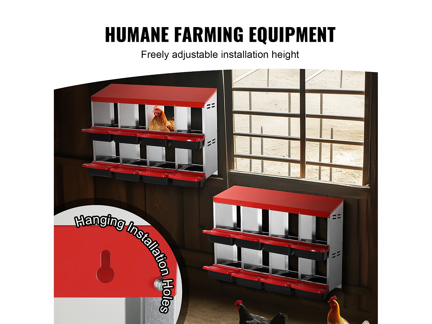 Nido para Gallinas SucceBuy de 8 Compartimentos, Caja Metálica con Diseño Inclinado