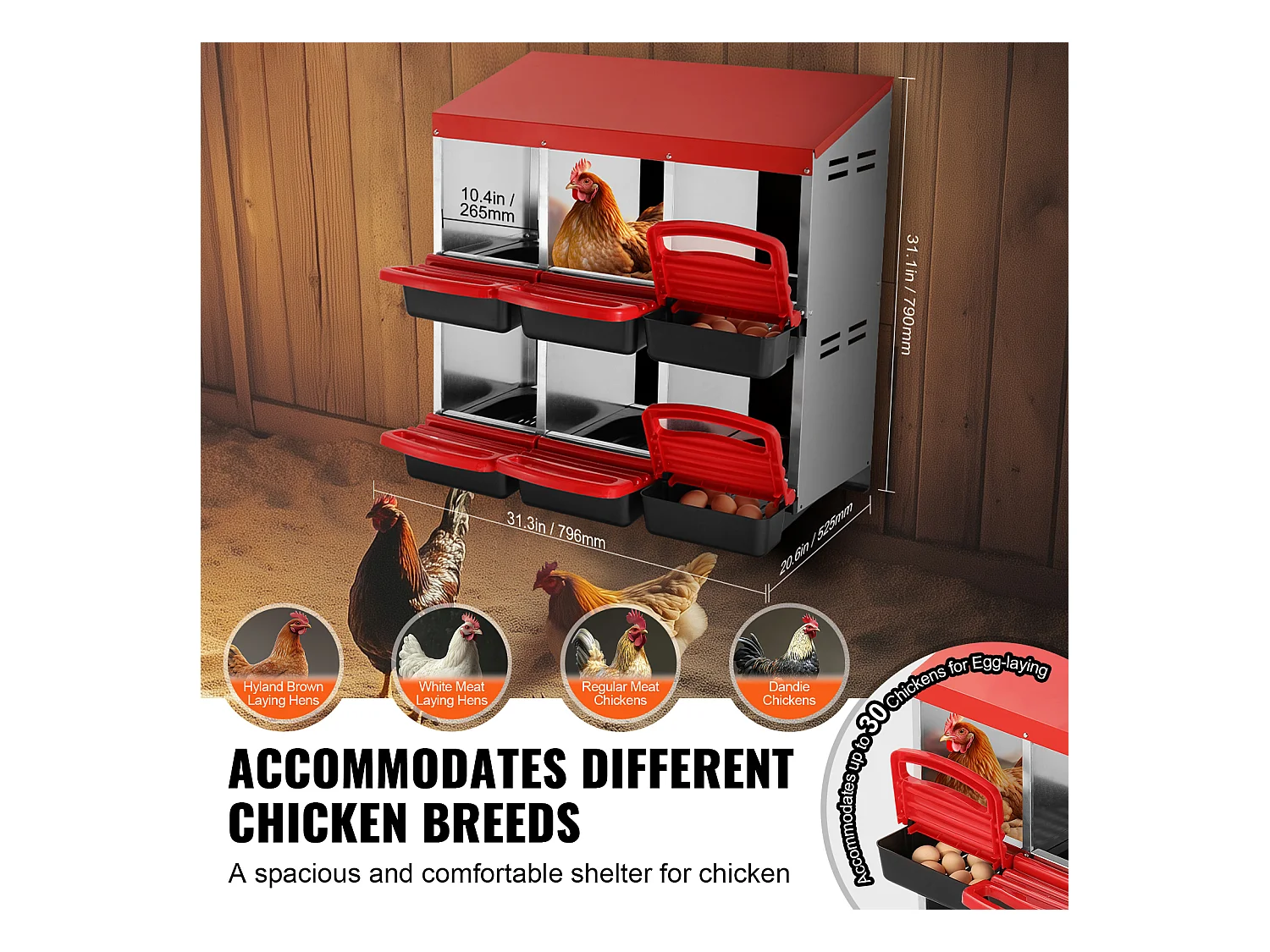 Pondoir pour Poules, SucceBuy Nichoir à Poules à 6 Compartiments, Boîte en Métal avec Conception de Nidification Inclinée