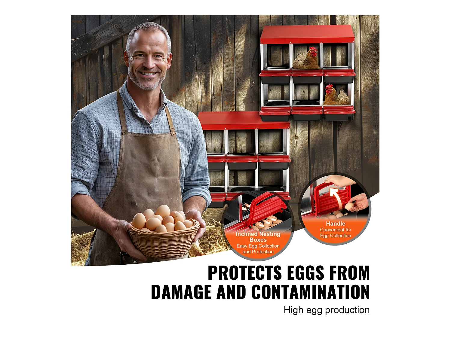 Pondoir pour Poules, SucceBuy Nichoir à Poules à 6 Compartiments, Boîte en Métal avec Conception de Nidification Inclinée