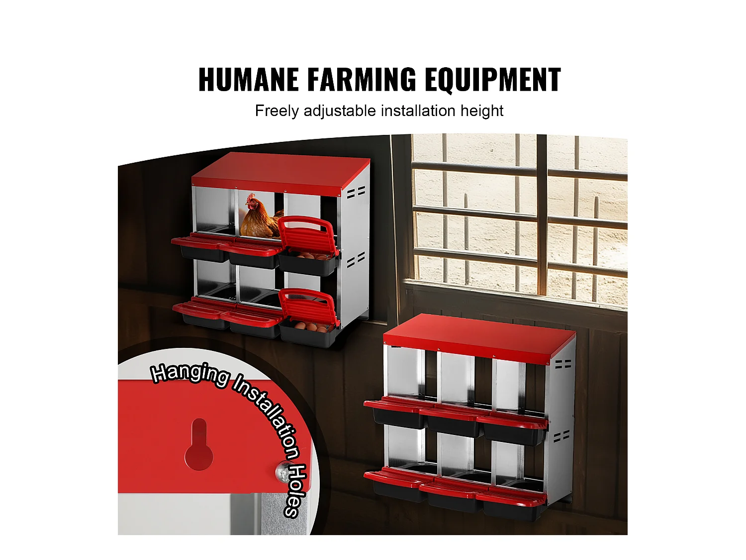 Pondoir pour Poules, SucceBuy Nichoir à Poules à 6 Compartiments, Boîte en Métal avec Conception de Nidification Inclinée