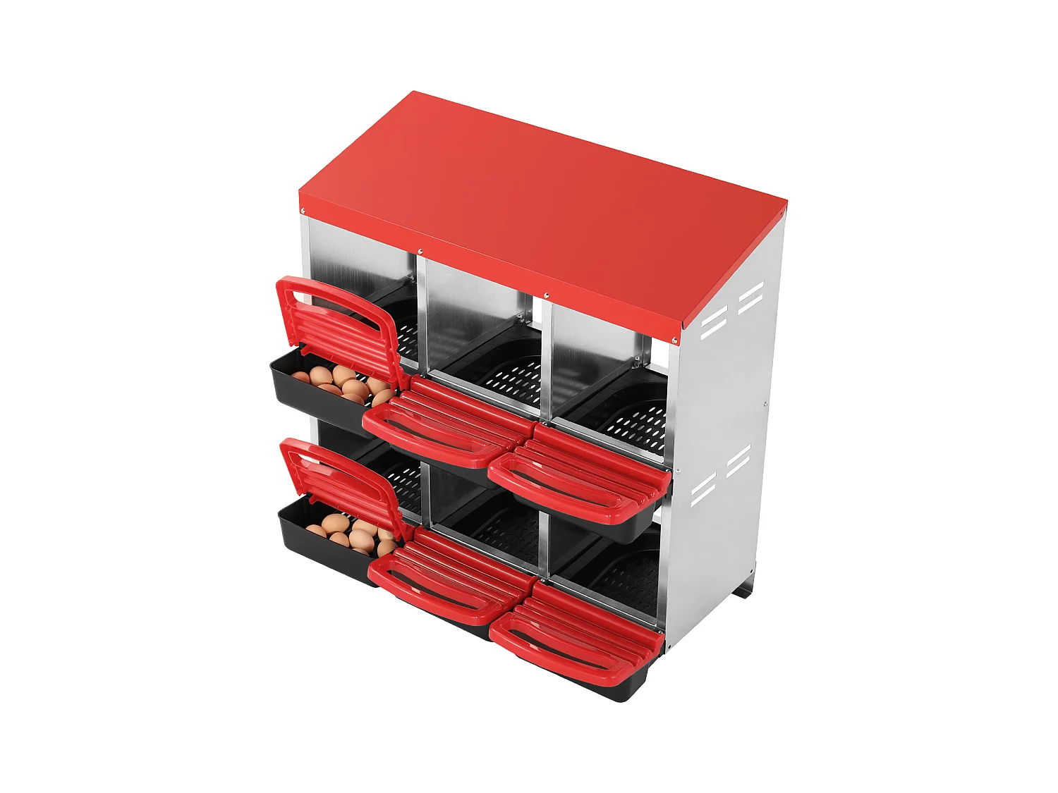 Pondoir pour Poules, SucceBuy Nichoir à Poules à 6 Compartiments, Boîte en Métal avec Conception de Nidification Inclinée