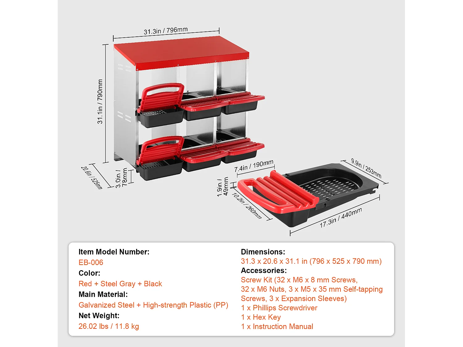 Pondoir pour Poules, SucceBuy Nichoir à Poules à 6 Compartiments, Boîte en Métal avec Conception de Nidification Inclinée
